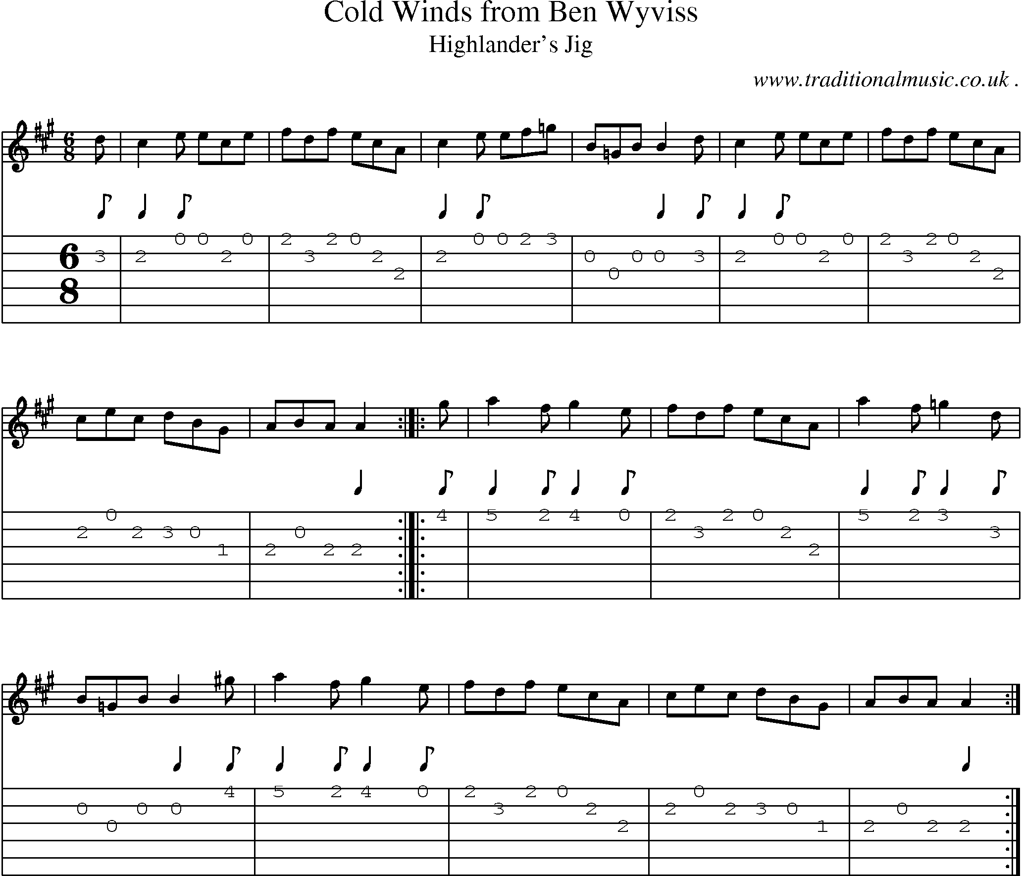 Sheet-music  score, Chords and Guitar Tabs for Cold Winds From Ben Wyviss