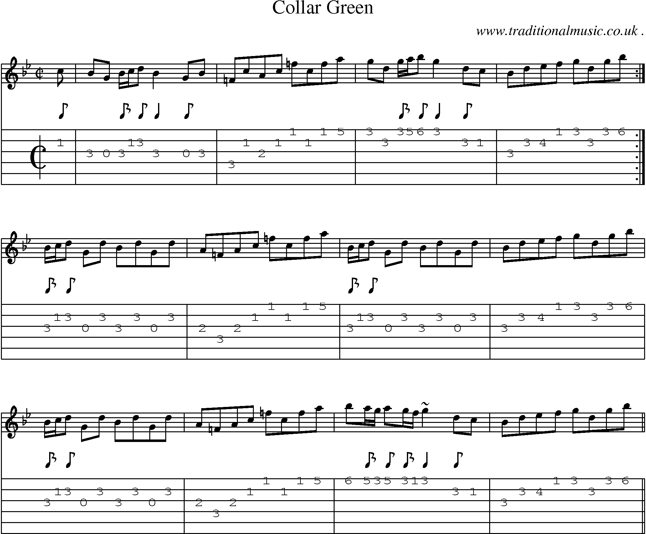Sheet-music  score, Chords and Guitar Tabs for Collar Green