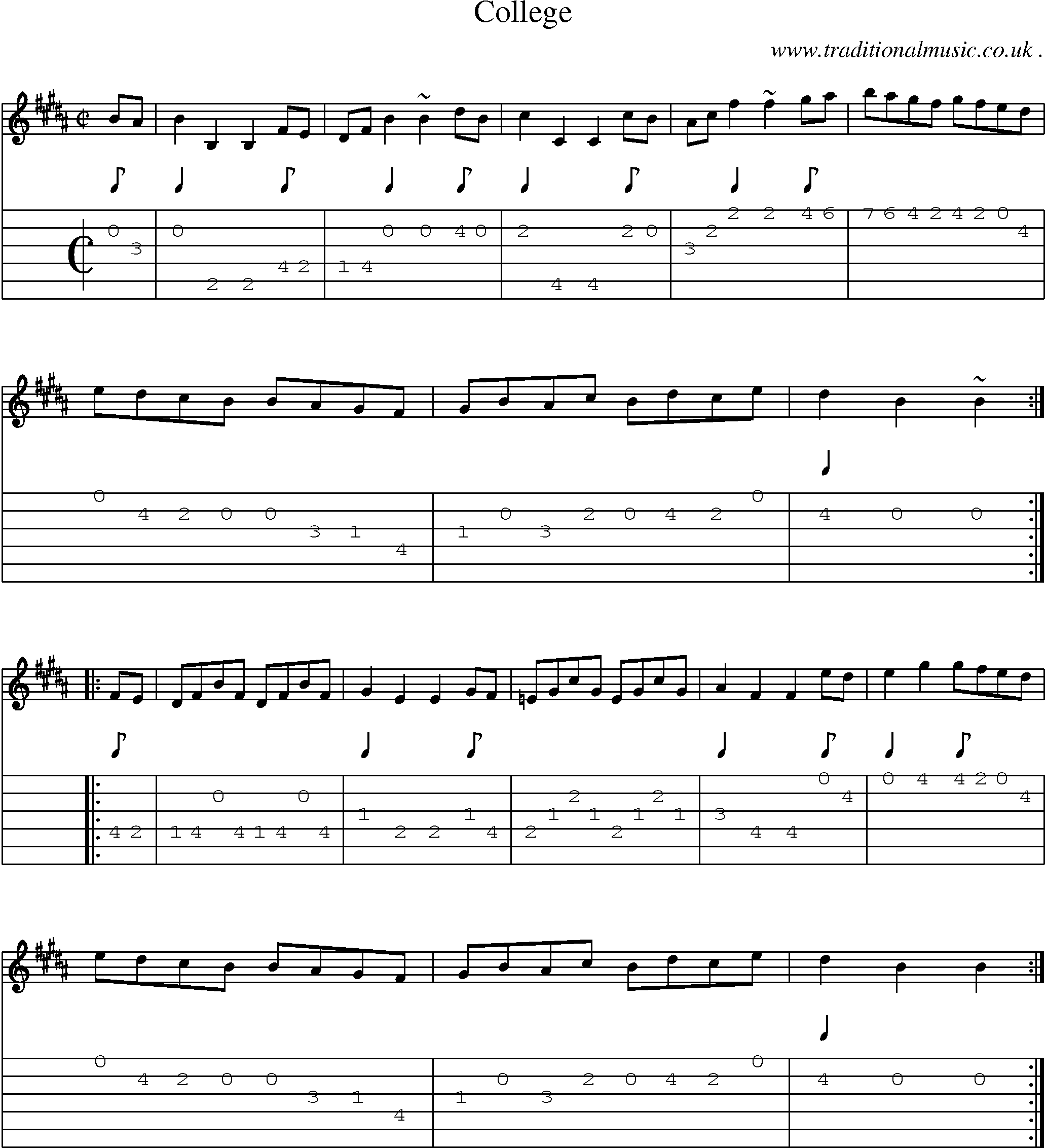 Sheet-music  score, Chords and Guitar Tabs for College