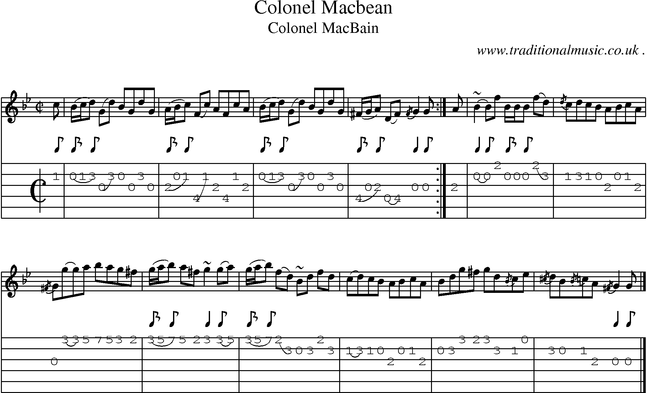 Sheet-music  score, Chords and Guitar Tabs for Colonel Macbean