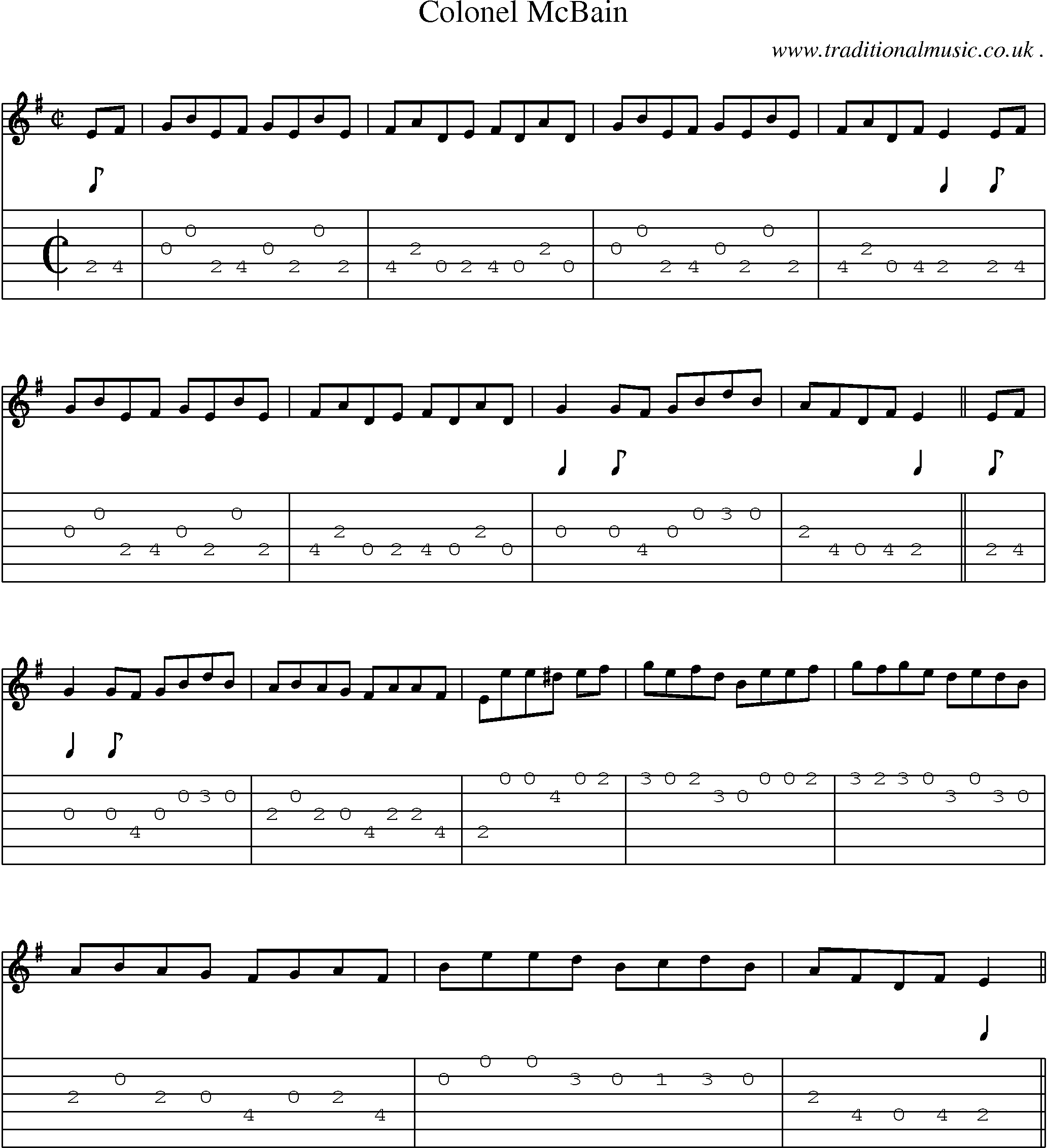 Sheet-music  score, Chords and Guitar Tabs for Colonel Mcbain