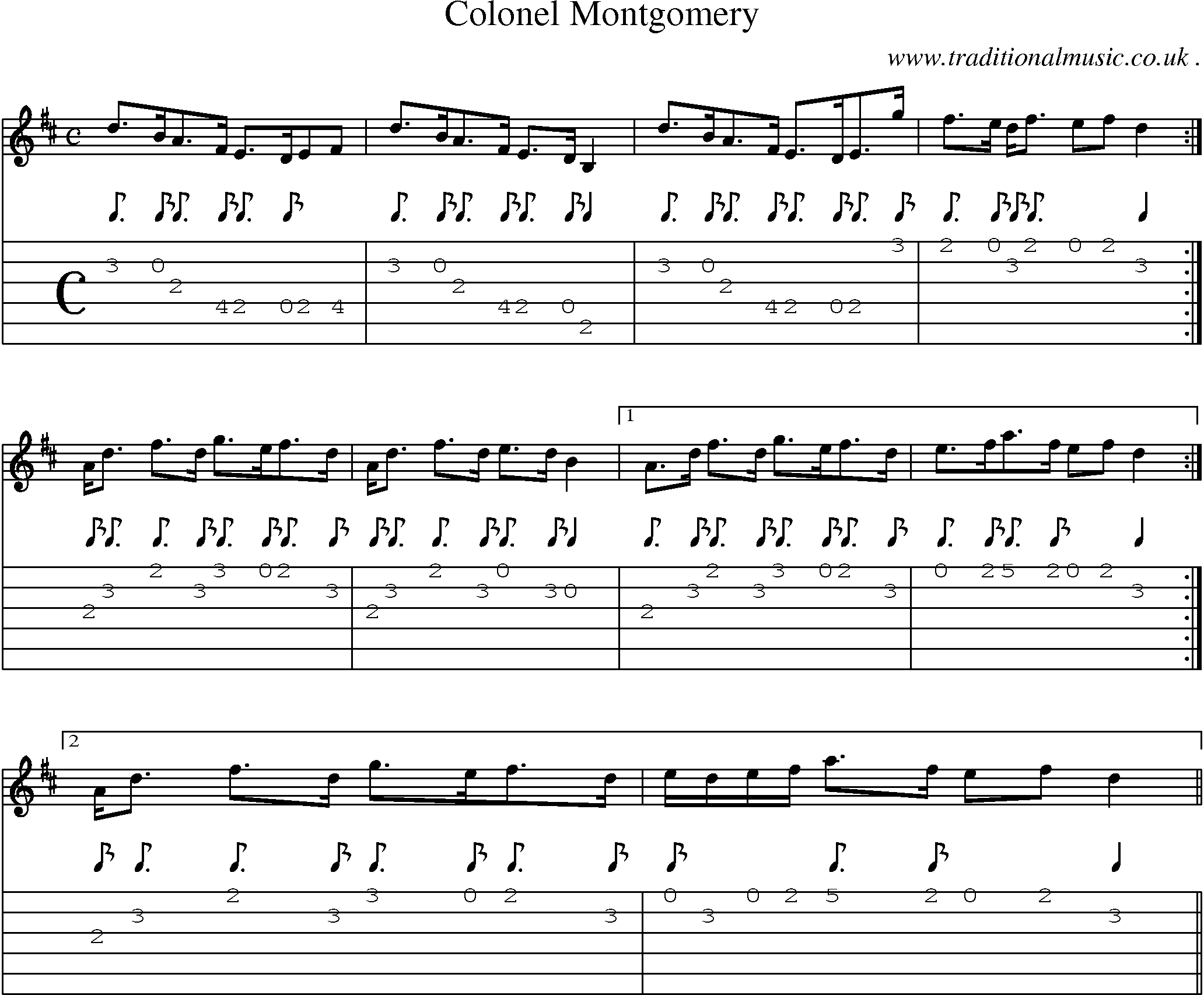 Sheet-music  score, Chords and Guitar Tabs for Colonel Montgomery