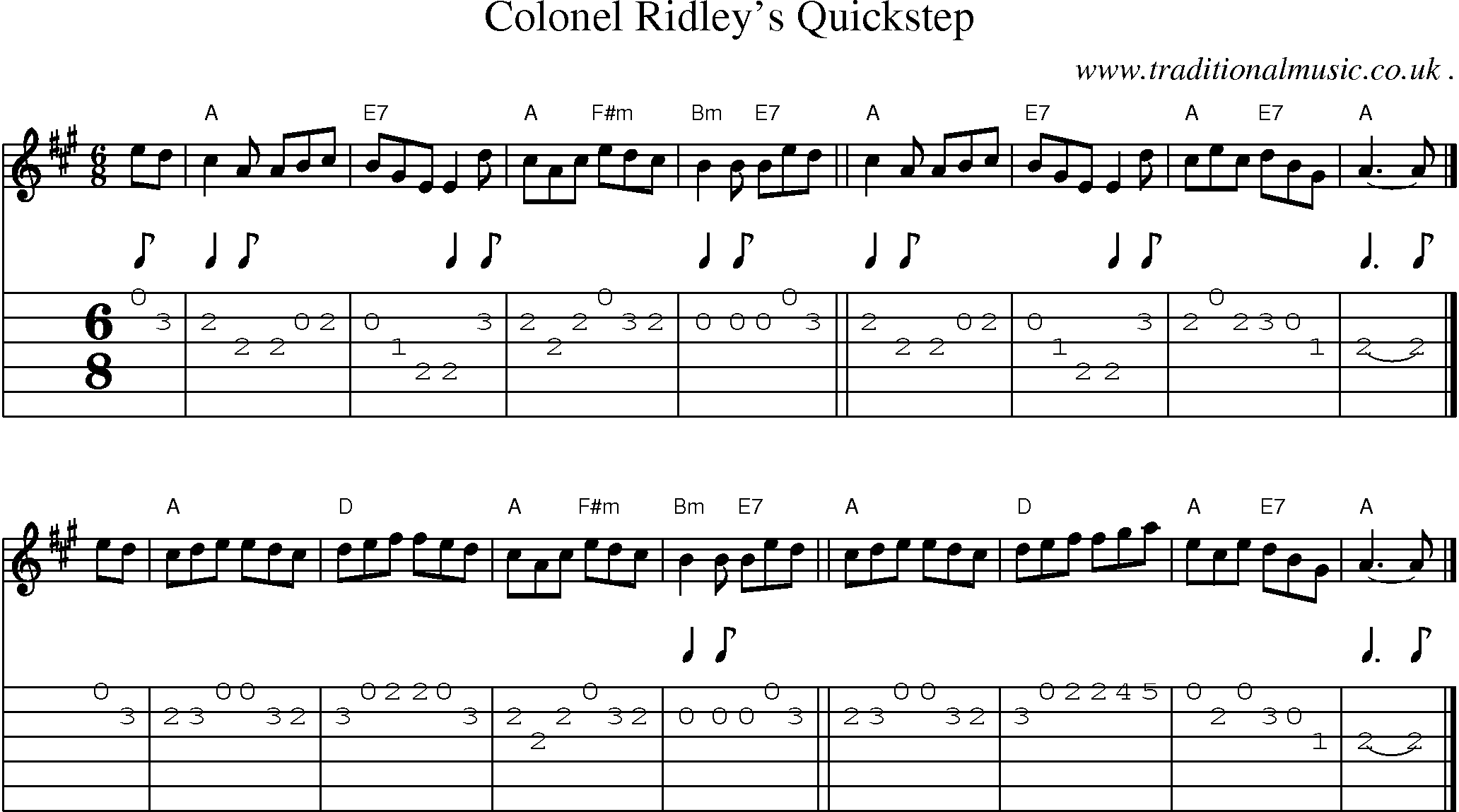 Sheet-music  score, Chords and Guitar Tabs for Colonel Ridleys Quickstep
