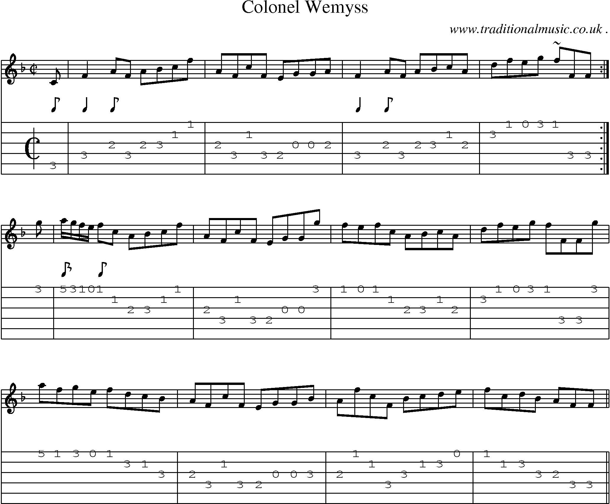 Sheet-music  score, Chords and Guitar Tabs for Colonel Wemyss