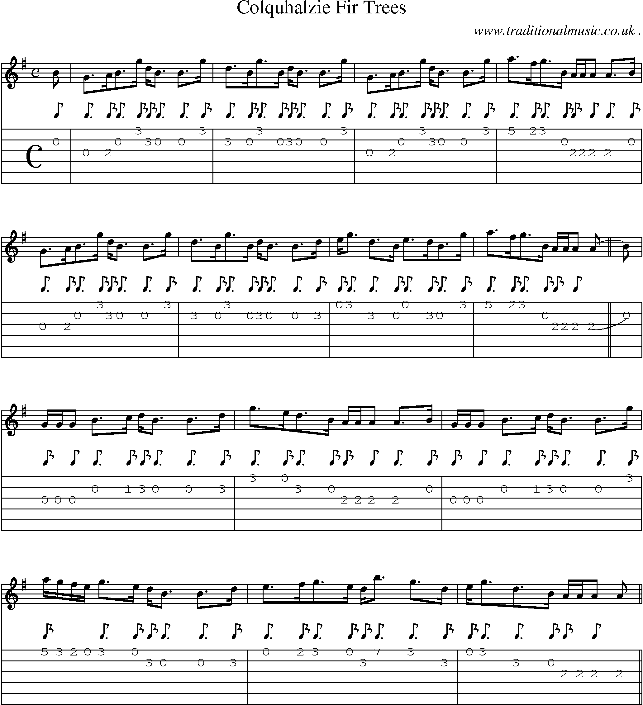 Sheet-music  score, Chords and Guitar Tabs for Colquhalzie Fir Trees