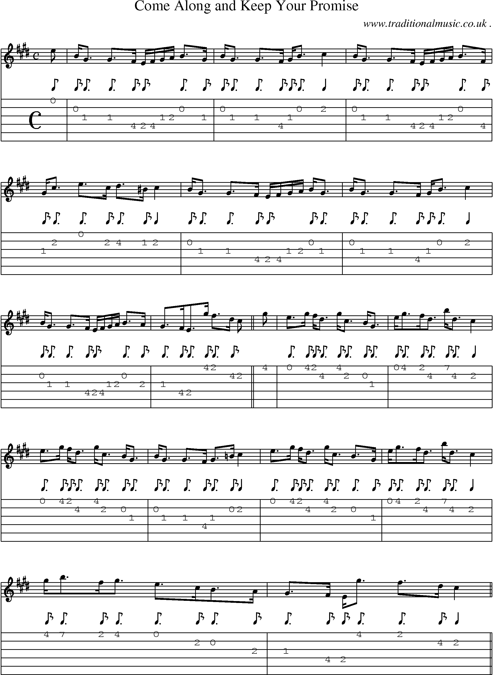 Sheet-music  score, Chords and Guitar Tabs for Come Along And Keep Your Promise