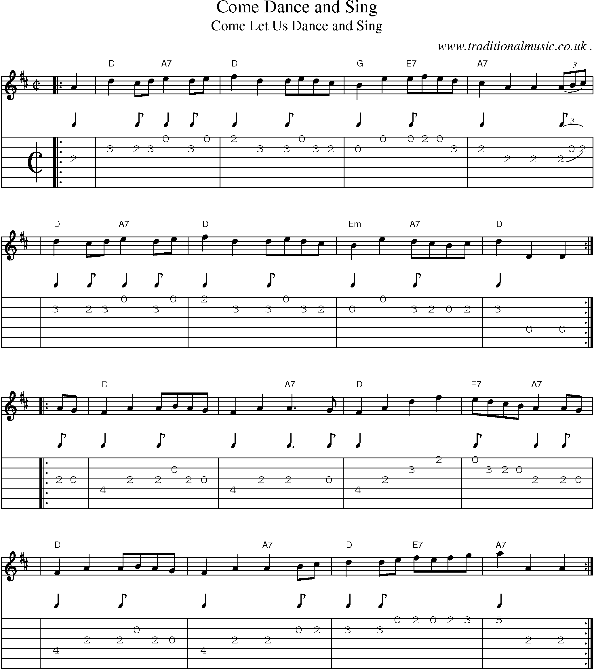 Sheet-music  score, Chords and Guitar Tabs for Come Dance And Sing