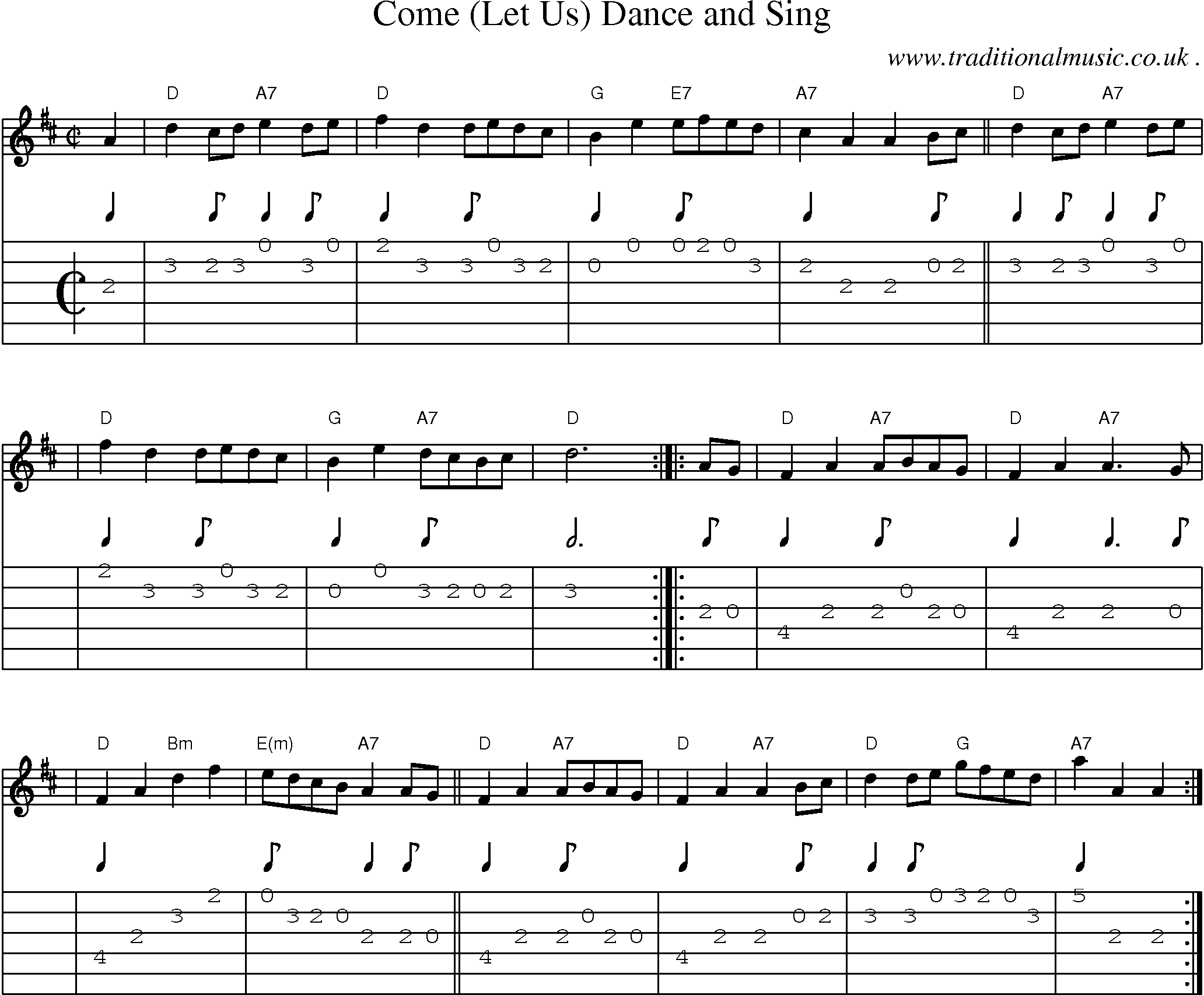 Sheet-music  score, Chords and Guitar Tabs for Come Let Us Dance And Sing