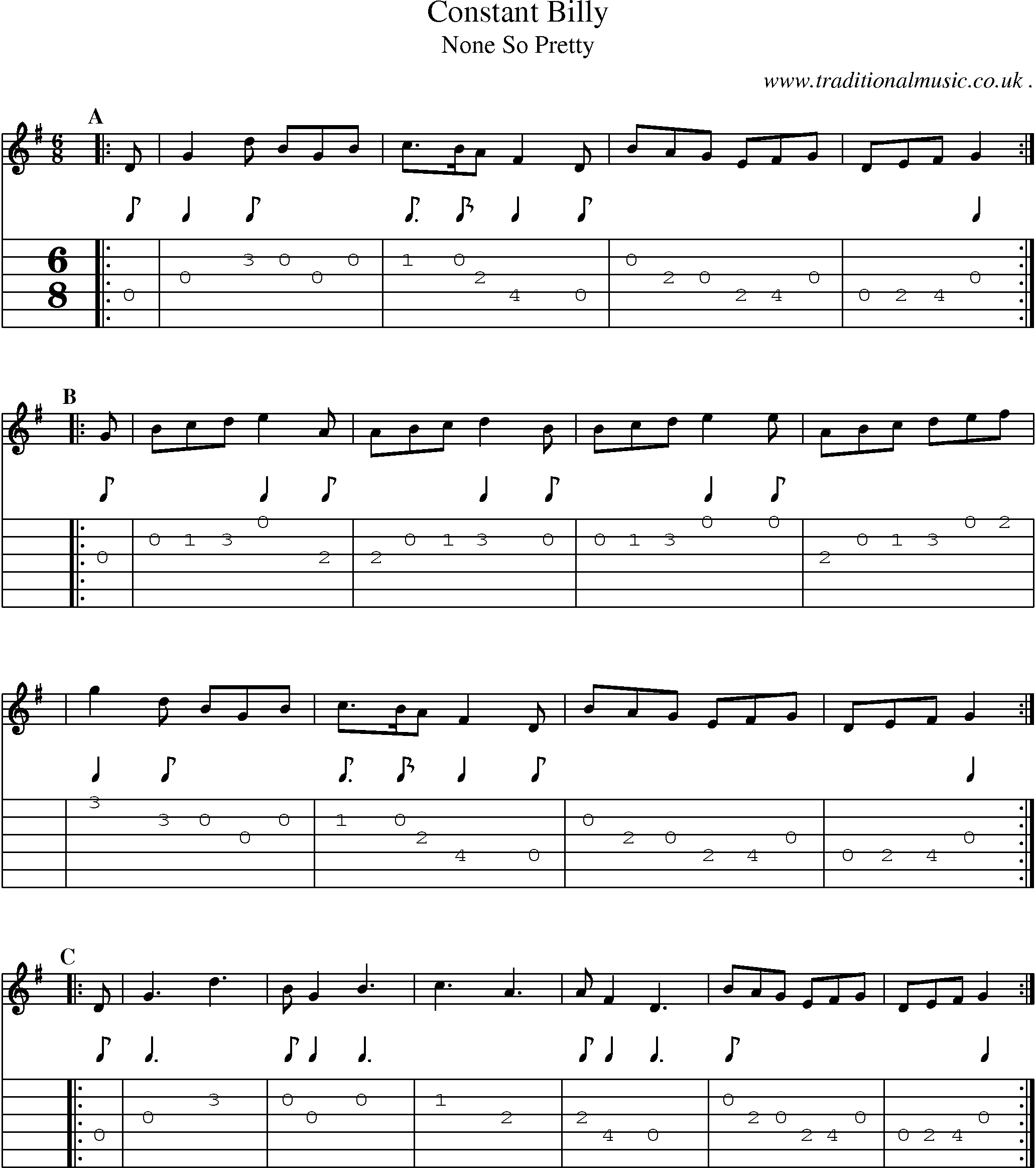 Sheet-music  score, Chords and Guitar Tabs for Constant Billy