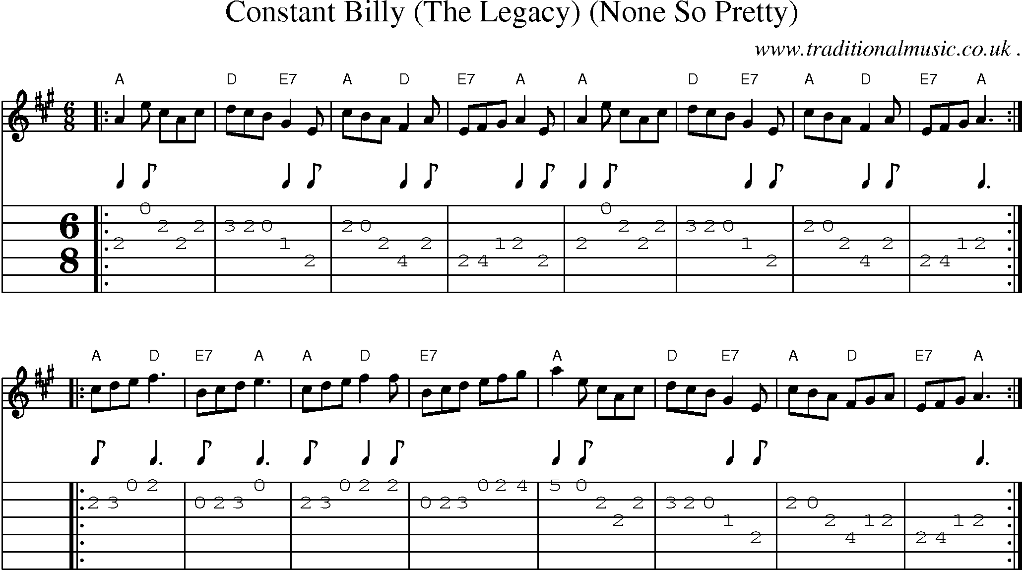 Sheet-music  score, Chords and Guitar Tabs for Constant Billy The Legacy None So Pretty