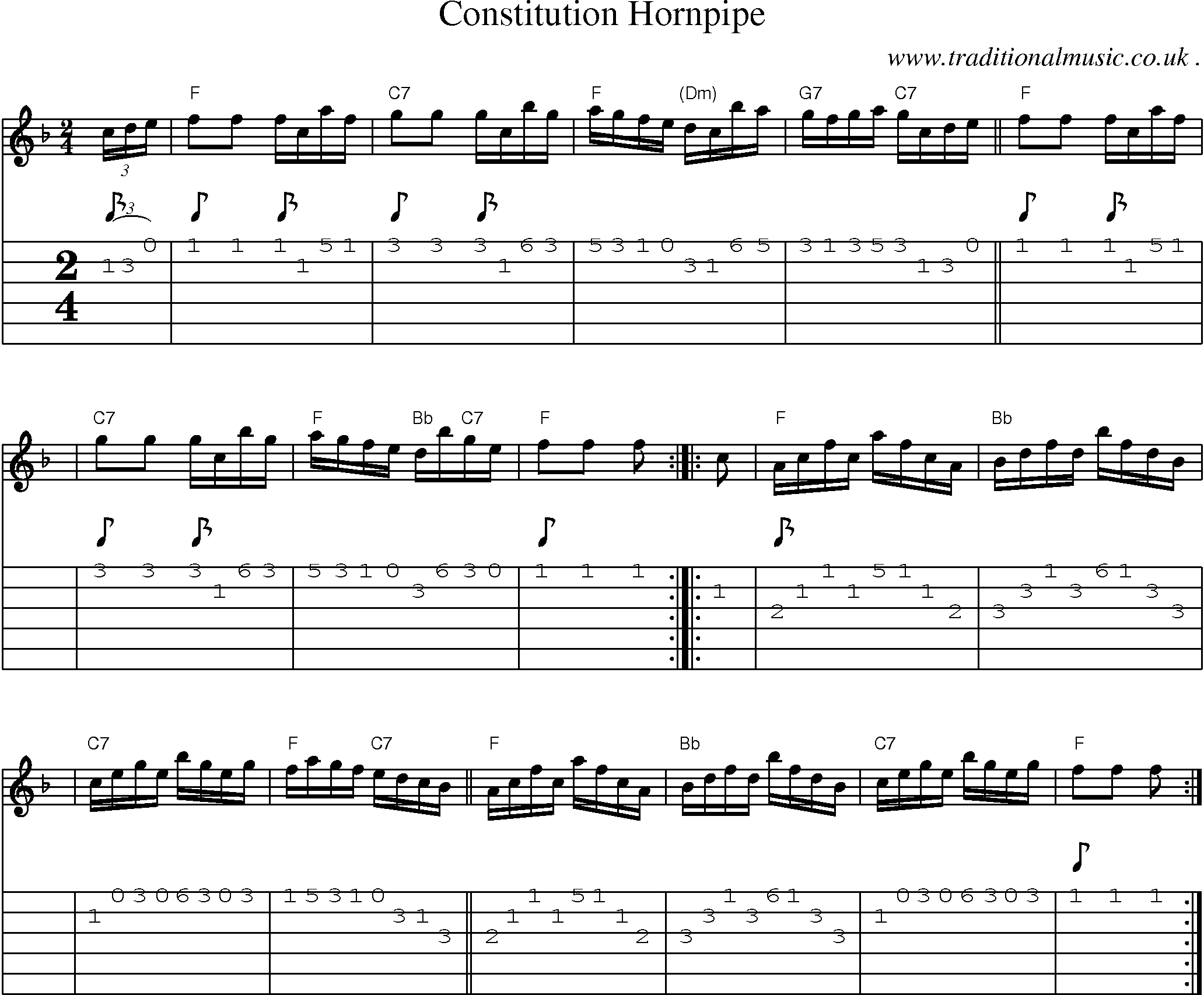 Sheet-music  score, Chords and Guitar Tabs for Constitution Hornpipe