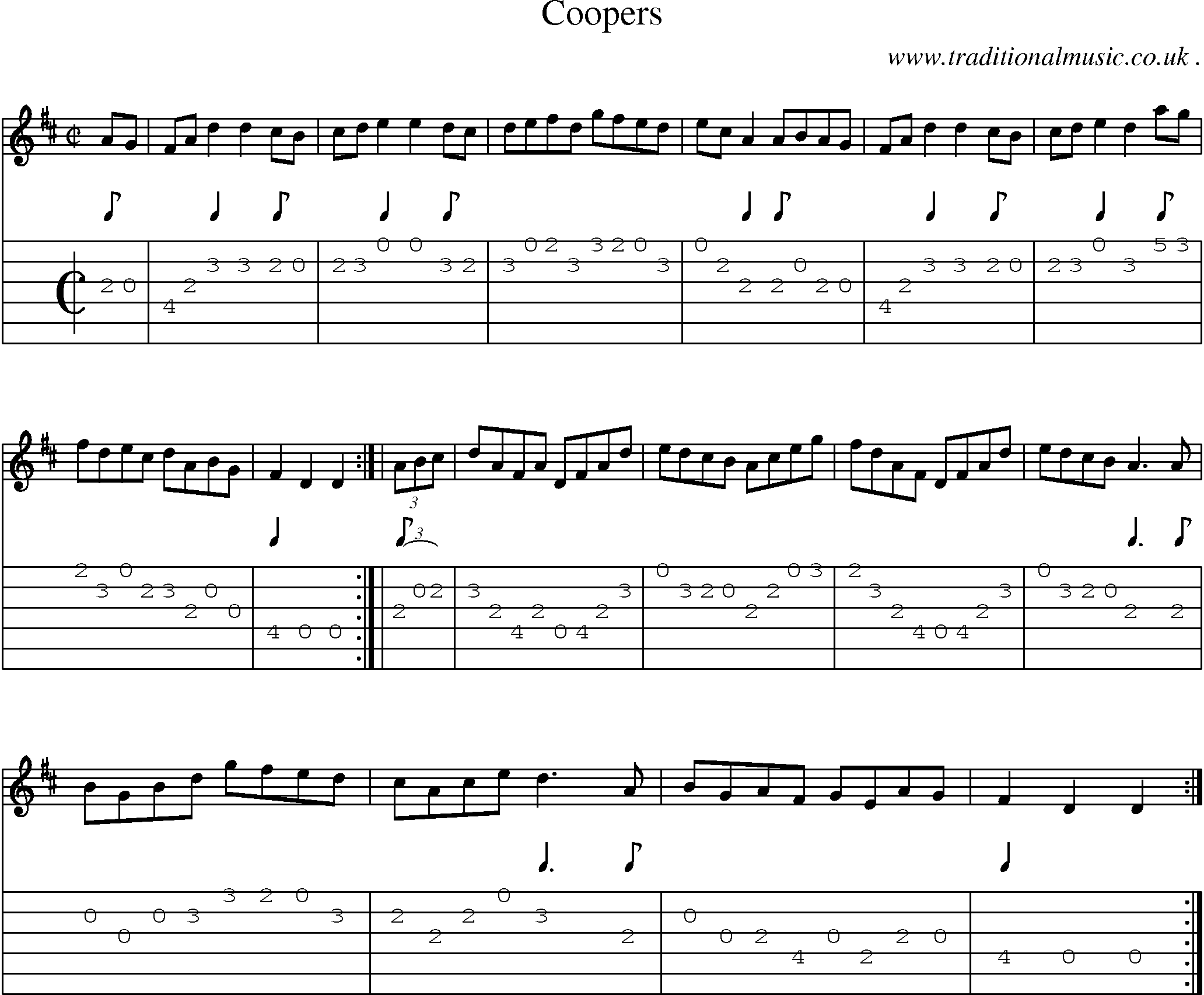Sheet-music  score, Chords and Guitar Tabs for Coopers