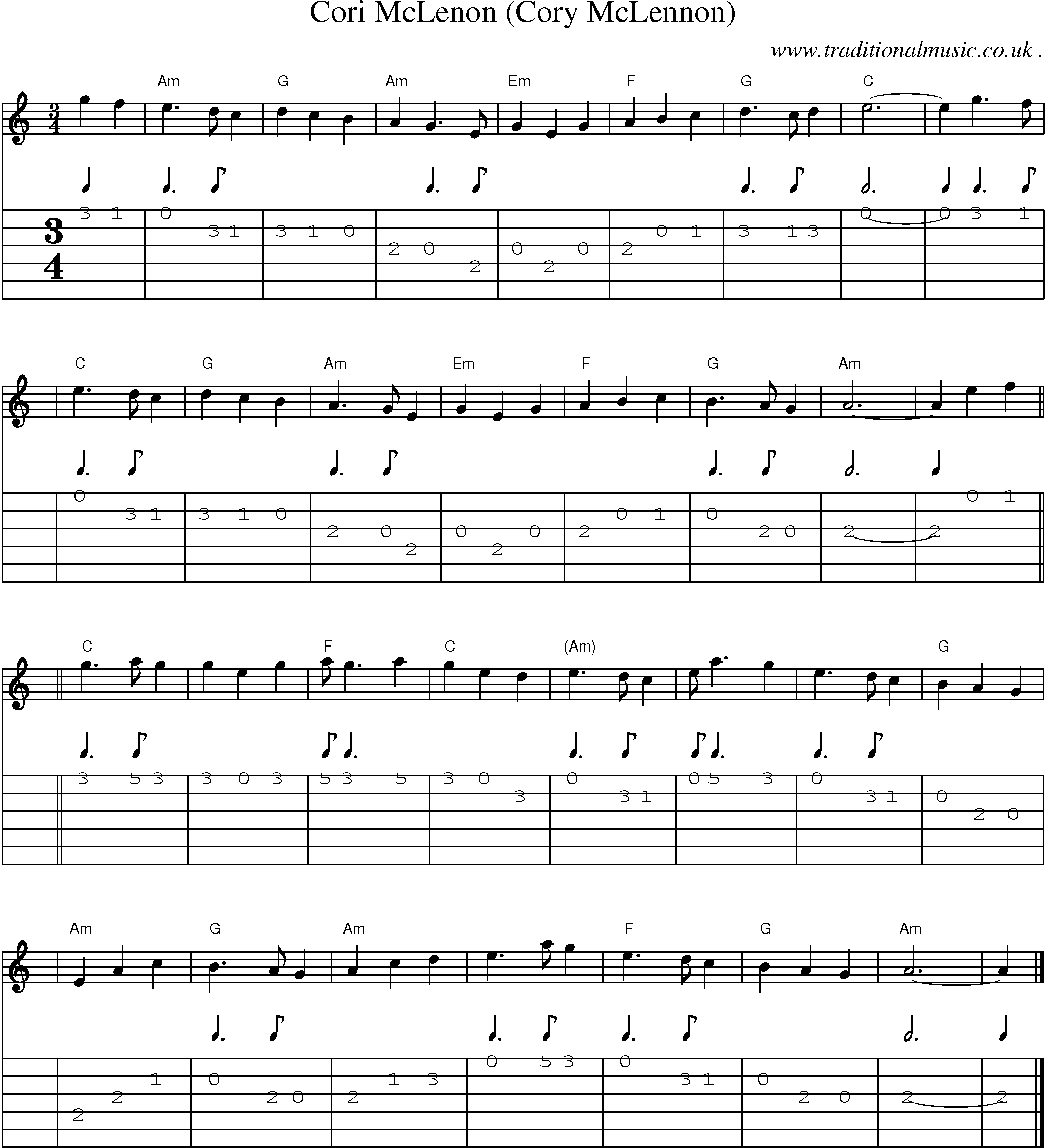 Sheet-music  score, Chords and Guitar Tabs for Cori Mclenon Cory Mclennon