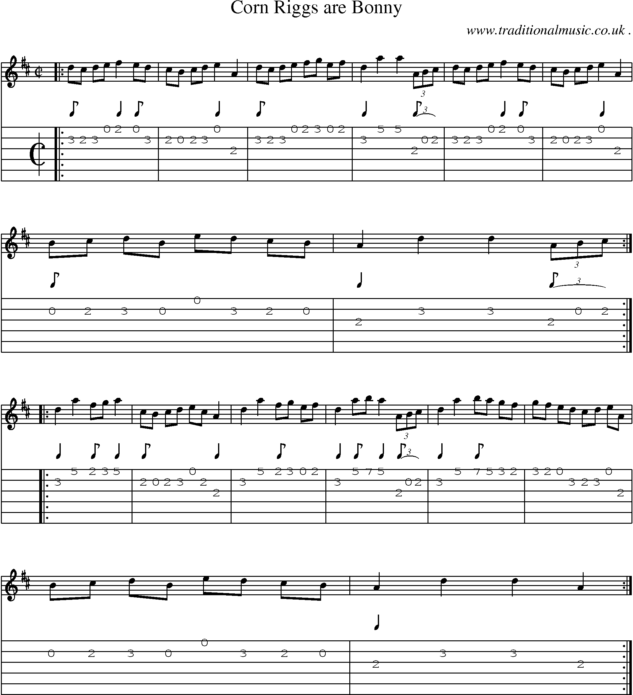 Sheet-music  score, Chords and Guitar Tabs for Corn Riggs Are Bonny