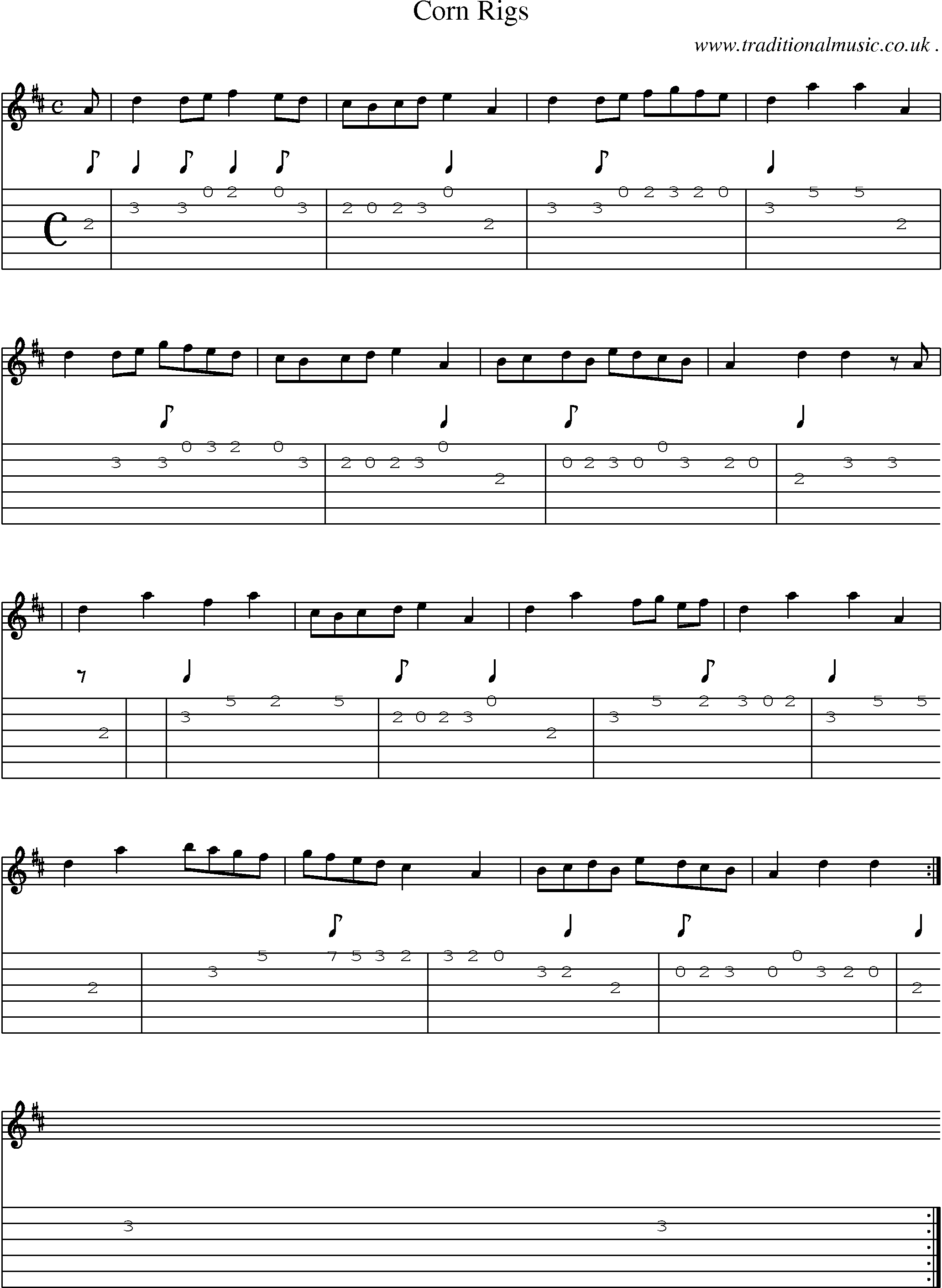 Sheet-music  score, Chords and Guitar Tabs for Corn Rigs