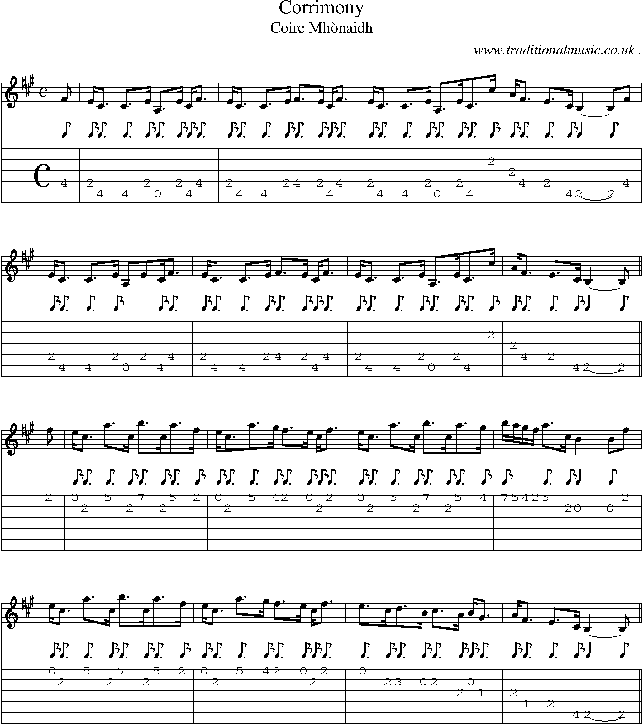 Sheet-music  score, Chords and Guitar Tabs for Corrimony