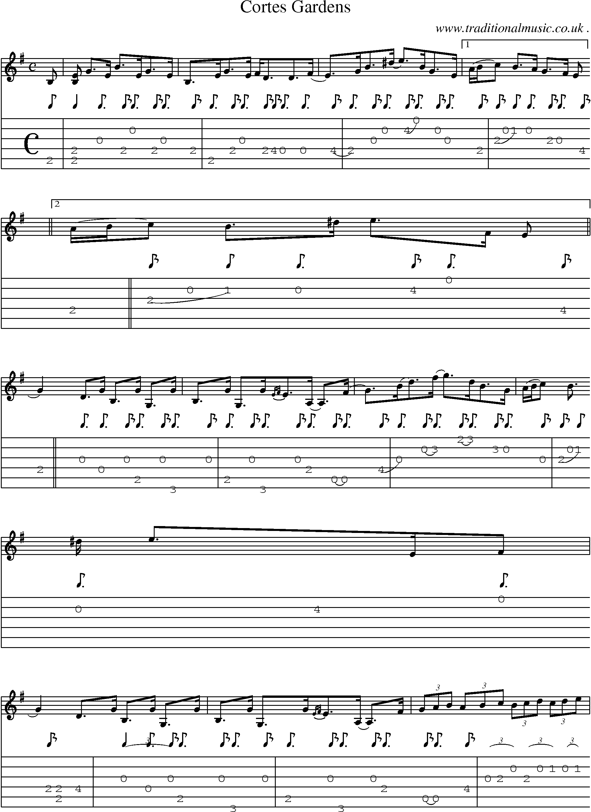 Sheet-music  score, Chords and Guitar Tabs for Cortes Gardens