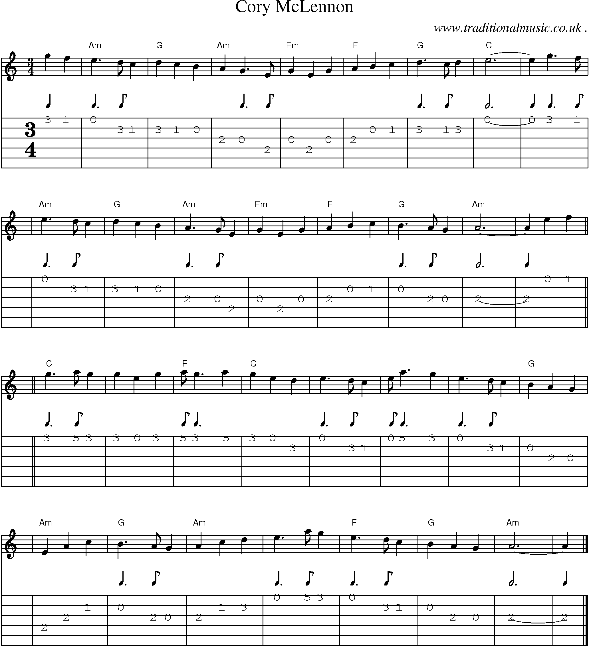 Sheet-music  score, Chords and Guitar Tabs for Cory Mclennon