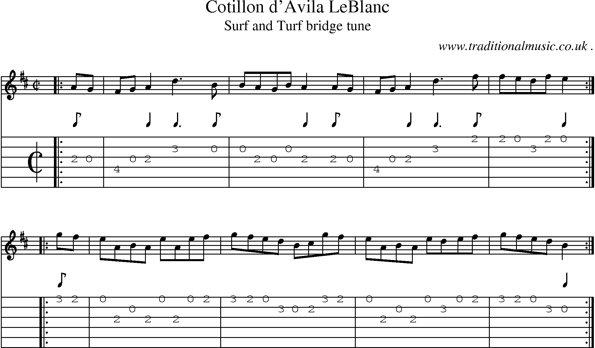 Sheet-music  score, Chords and Guitar Tabs for Cotillon Davila Leblanc