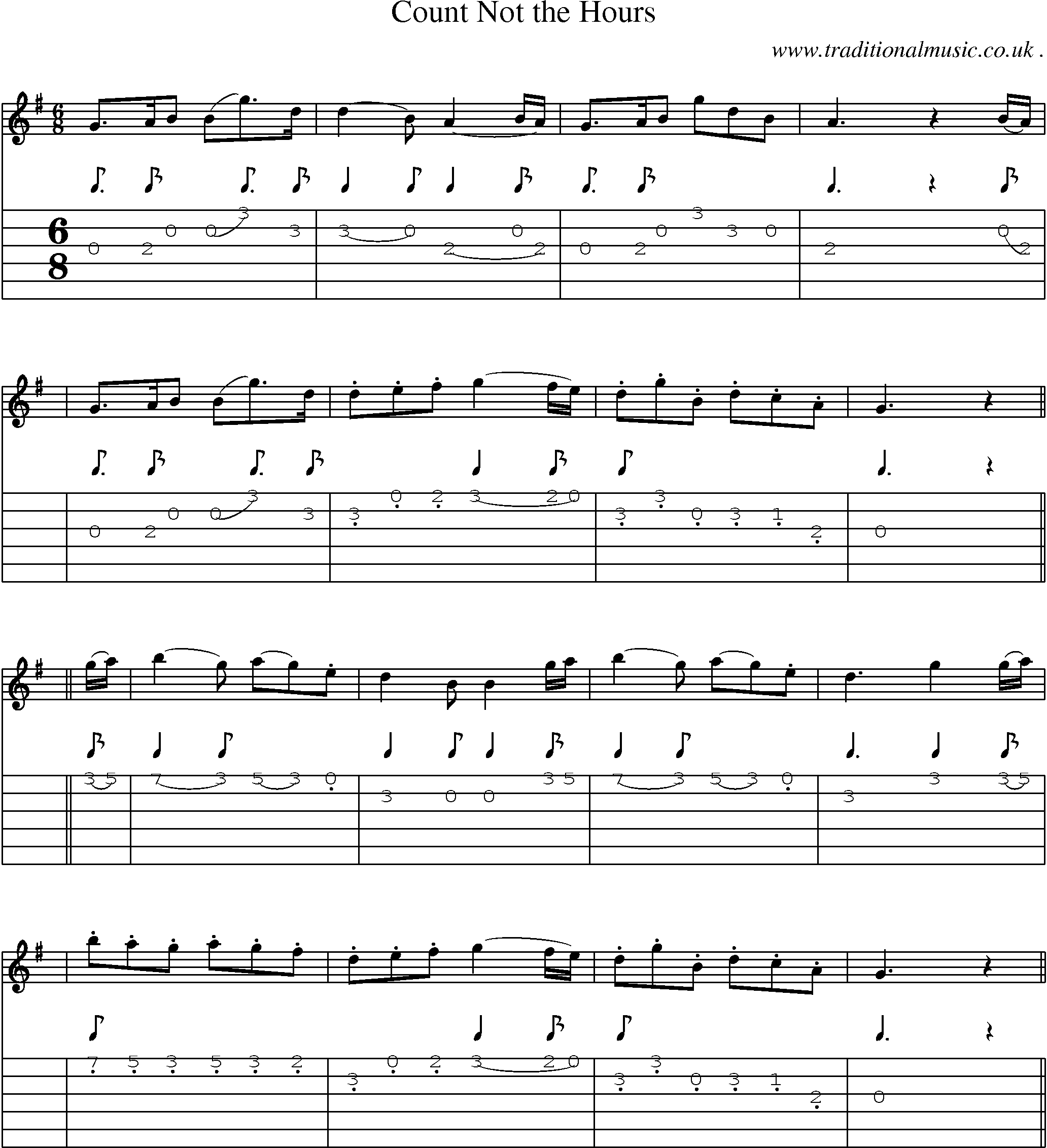 Sheet-music  score, Chords and Guitar Tabs for Count Not The Hours