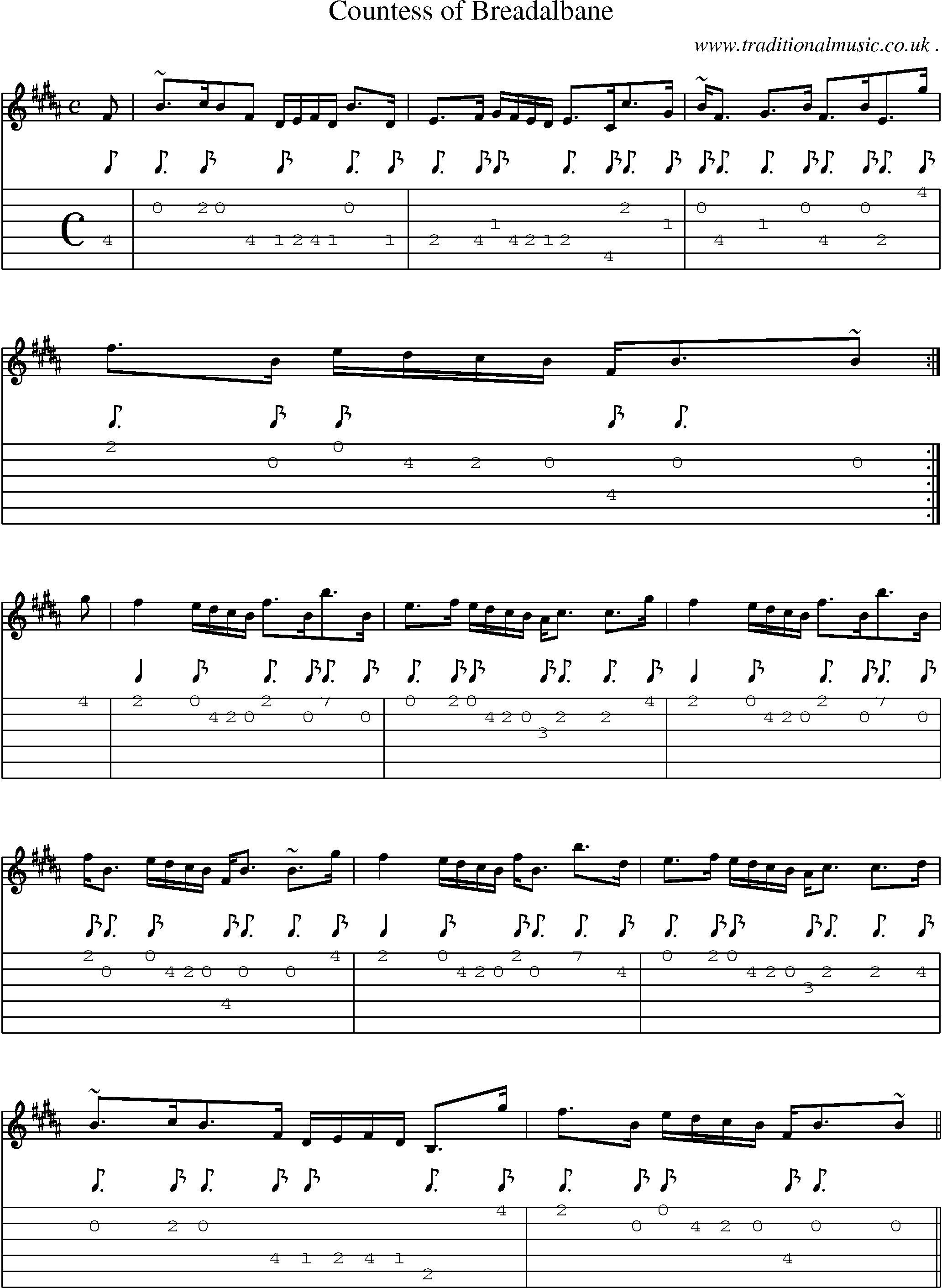Sheet-music  score, Chords and Guitar Tabs for Countess Of Breadalbane