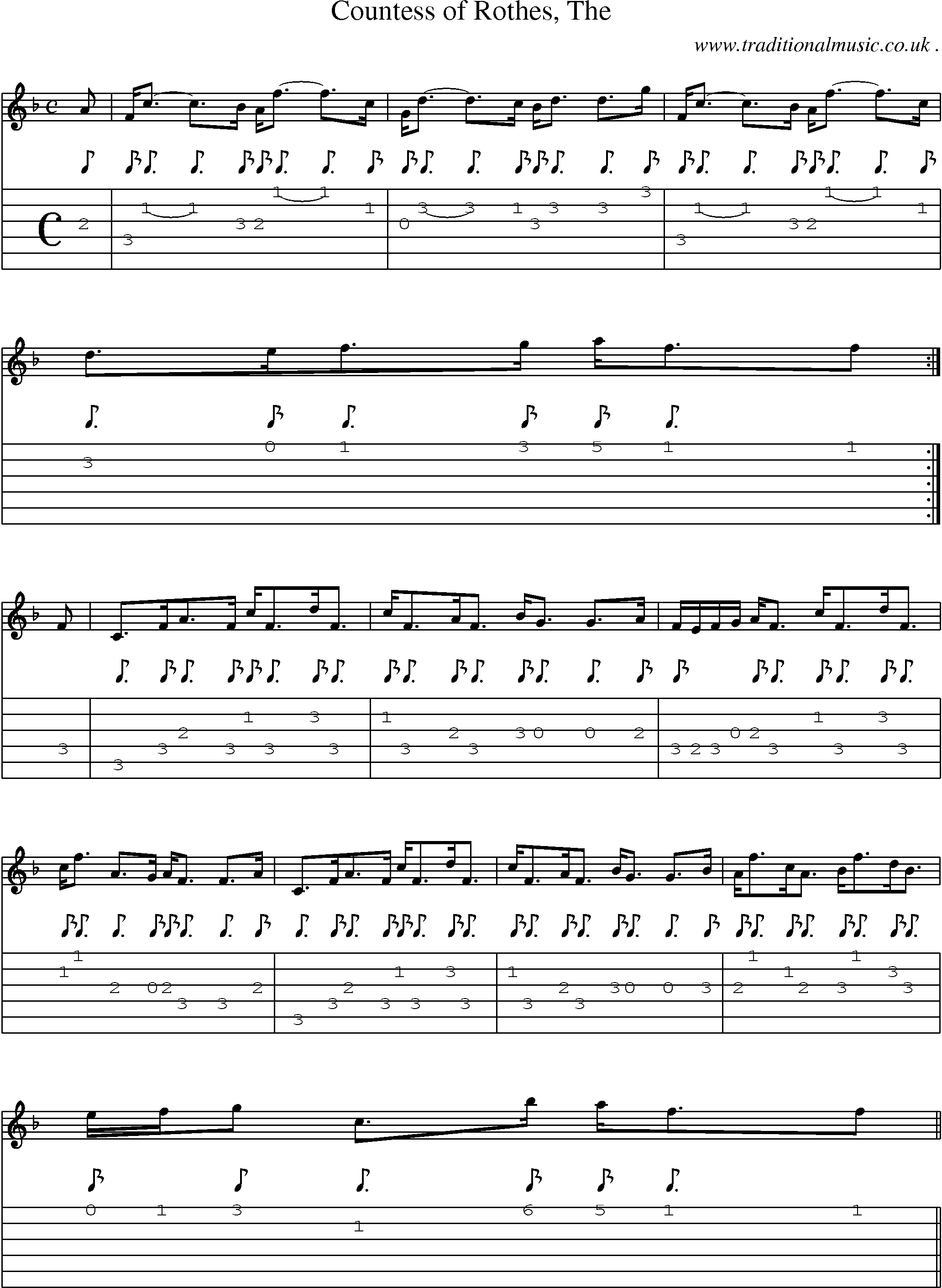 Sheet-music  score, Chords and Guitar Tabs for Countess Of Rothes The