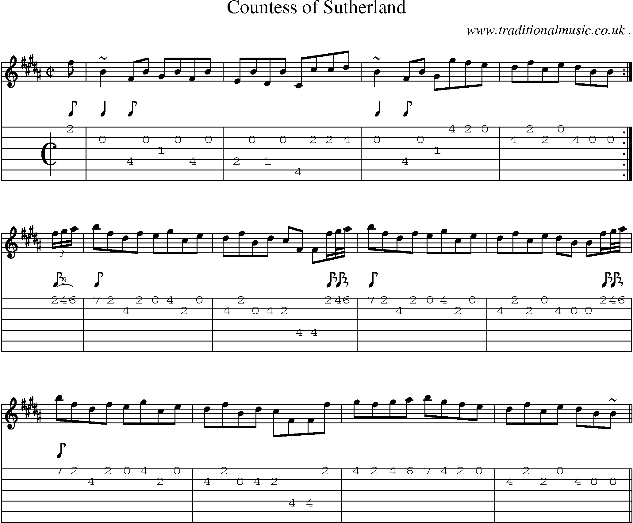 Sheet-music  score, Chords and Guitar Tabs for Countess Of Sutherland