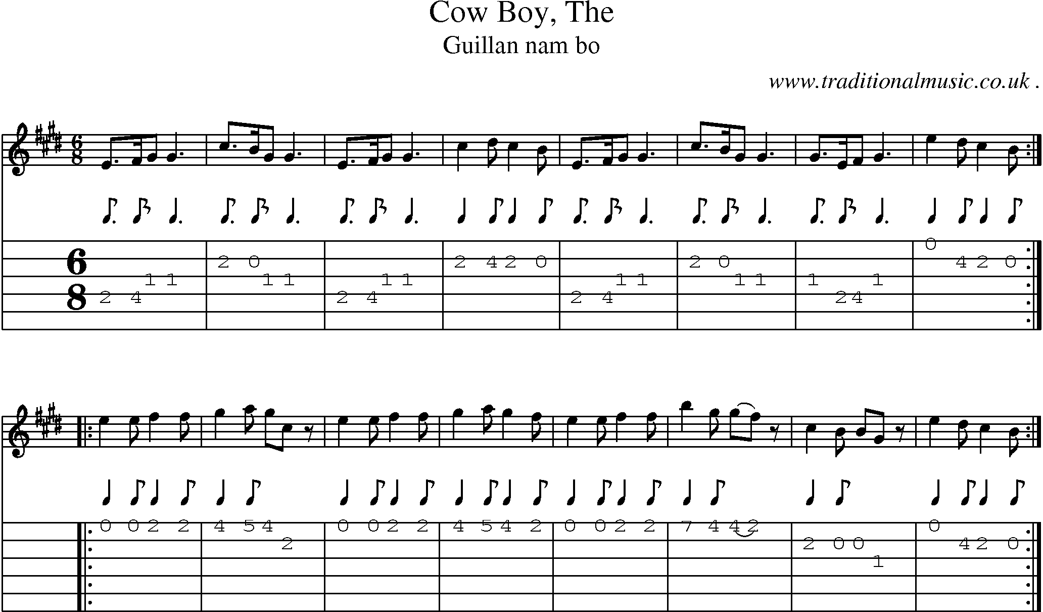 Sheet-music  score, Chords and Guitar Tabs for Cow Boy The