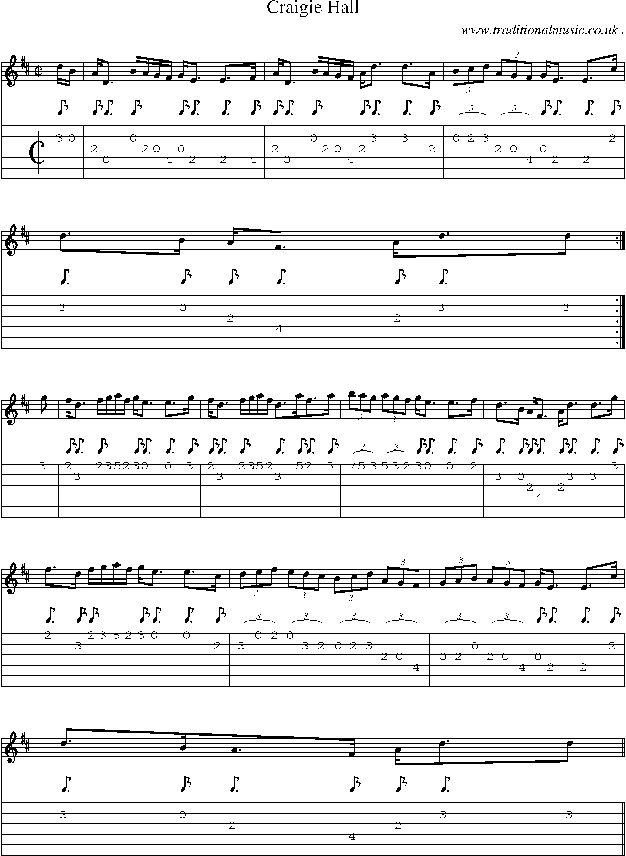 Sheet-music  score, Chords and Guitar Tabs for Craigie Hall