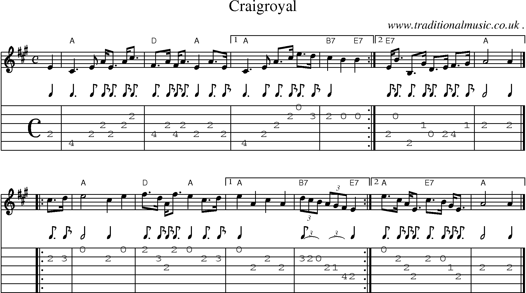 Sheet-music  score, Chords and Guitar Tabs for Craigroyal