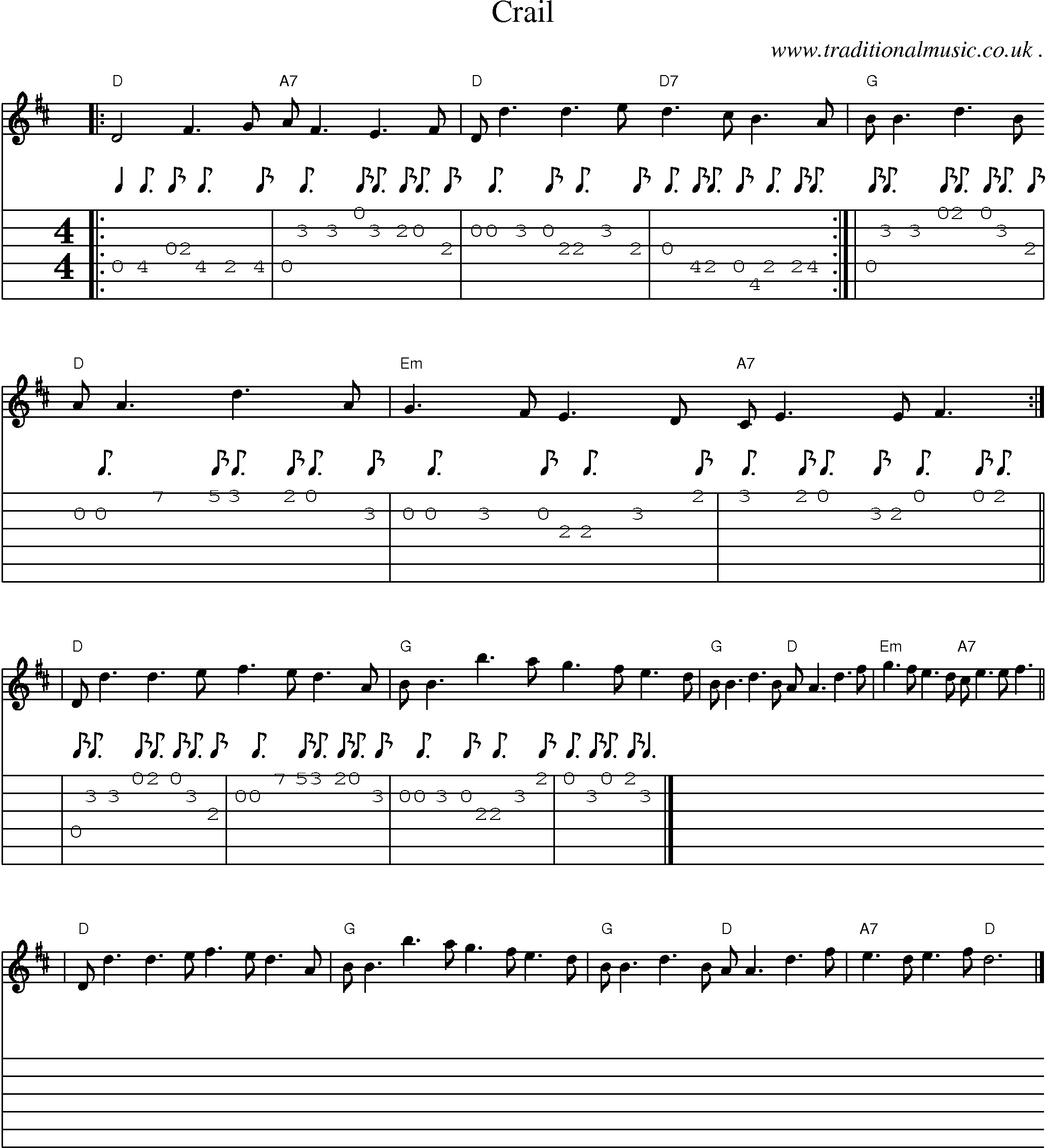 Sheet-music  score, Chords and Guitar Tabs for Crail