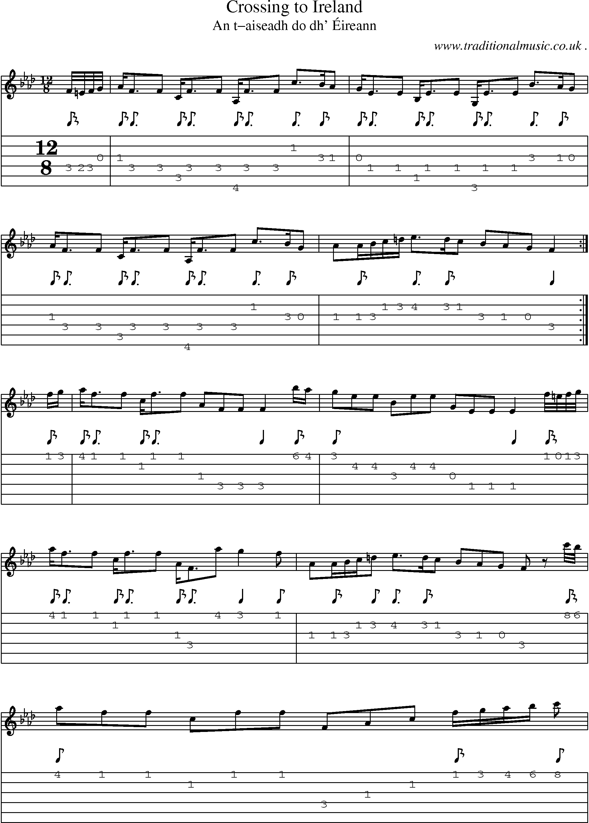 Sheet-music  score, Chords and Guitar Tabs for Crossing To Ireland