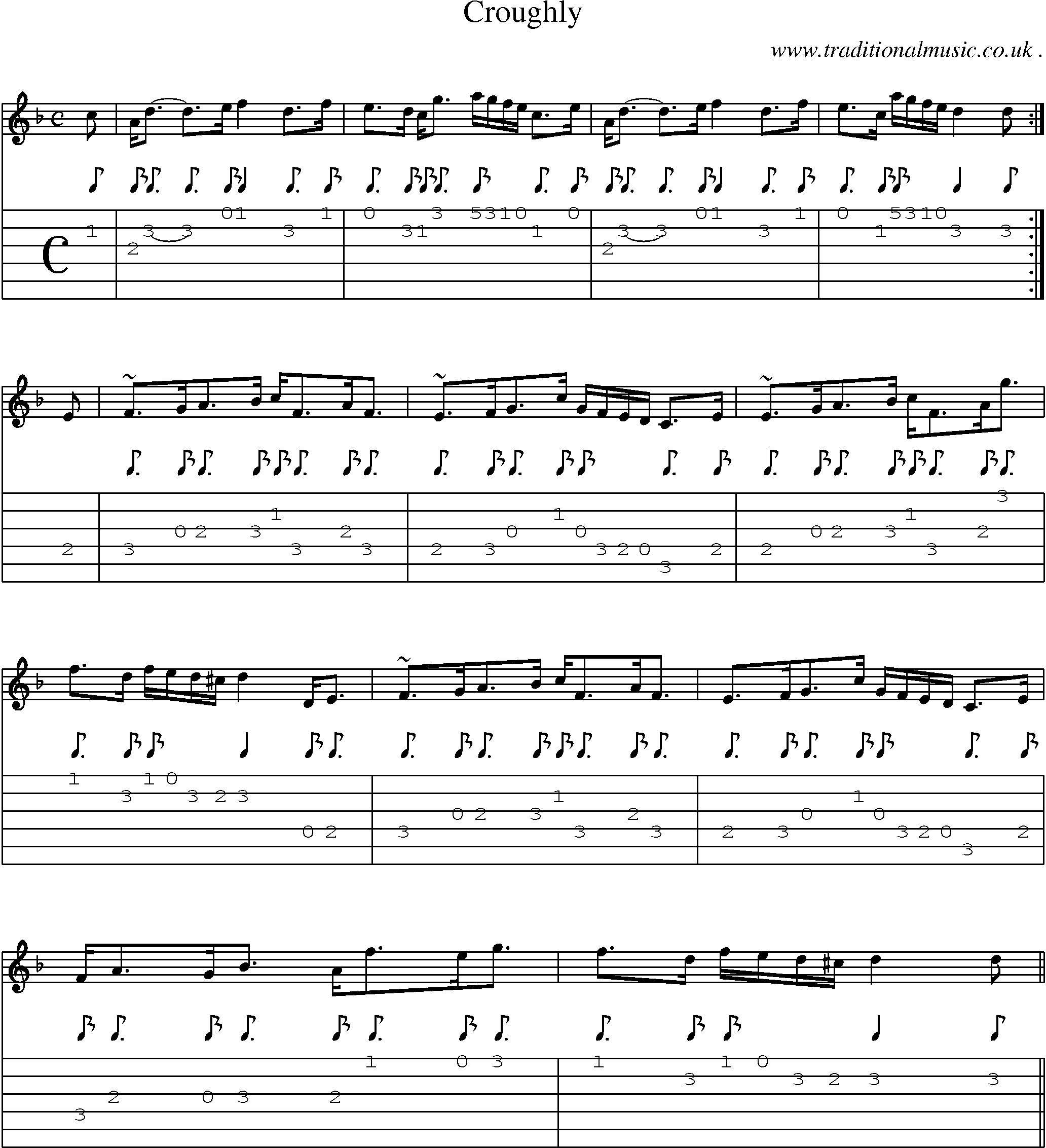 Sheet-music  score, Chords and Guitar Tabs for Croughly