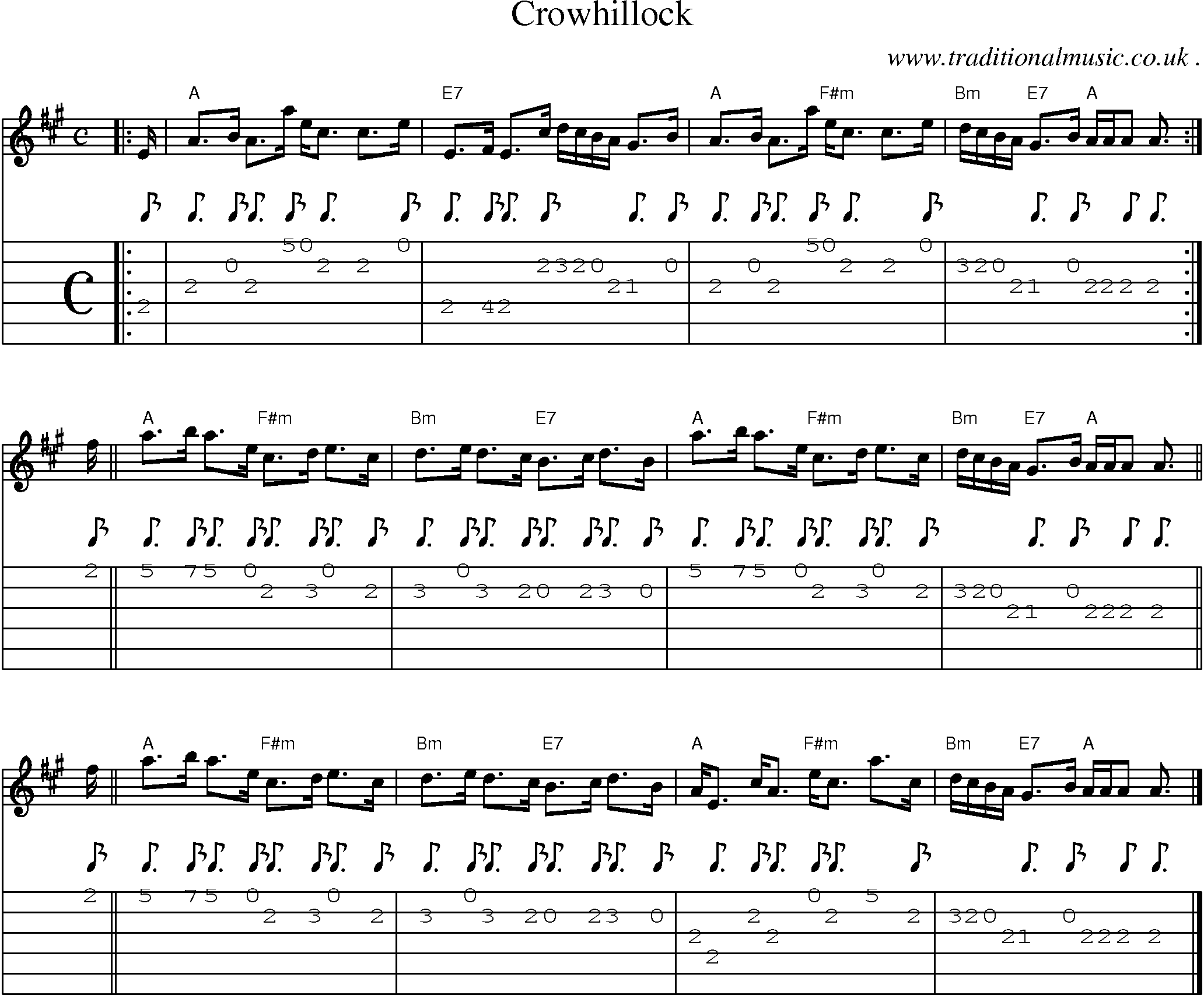 Sheet-music  score, Chords and Guitar Tabs for Crowhillock