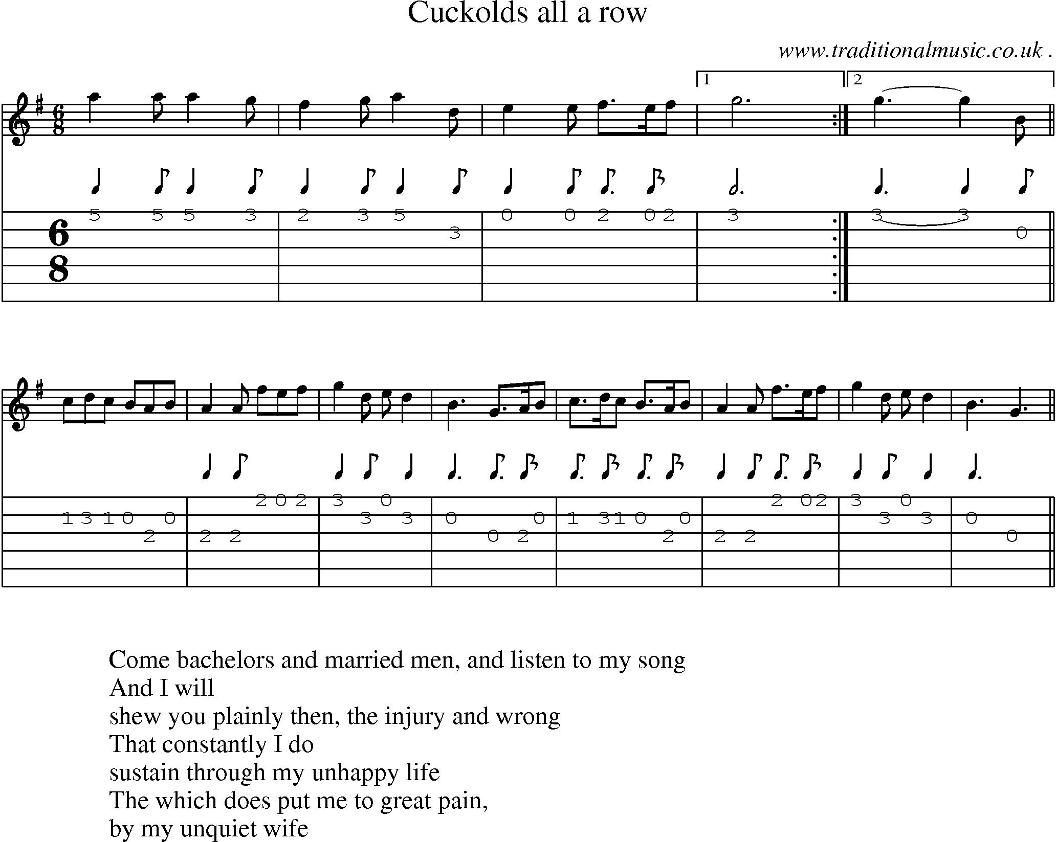 Sheet-music  score, Chords and Guitar Tabs for Cuckolds All A Row
