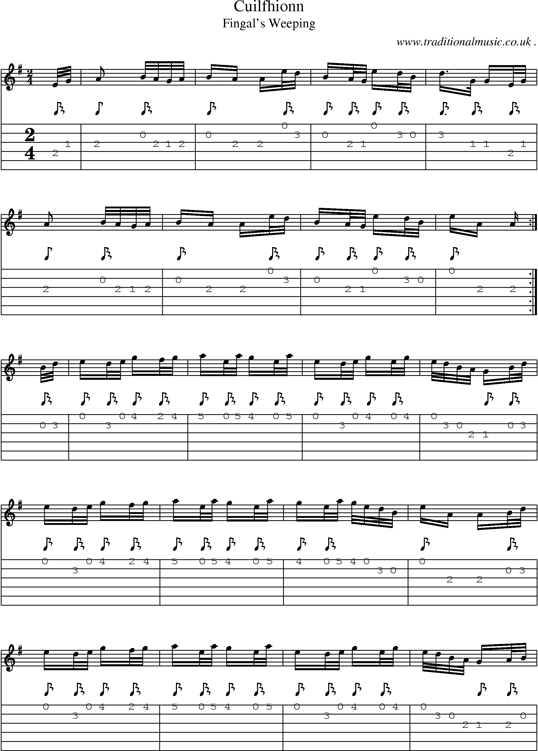 Sheet-music  score, Chords and Guitar Tabs for Cuilfhionn