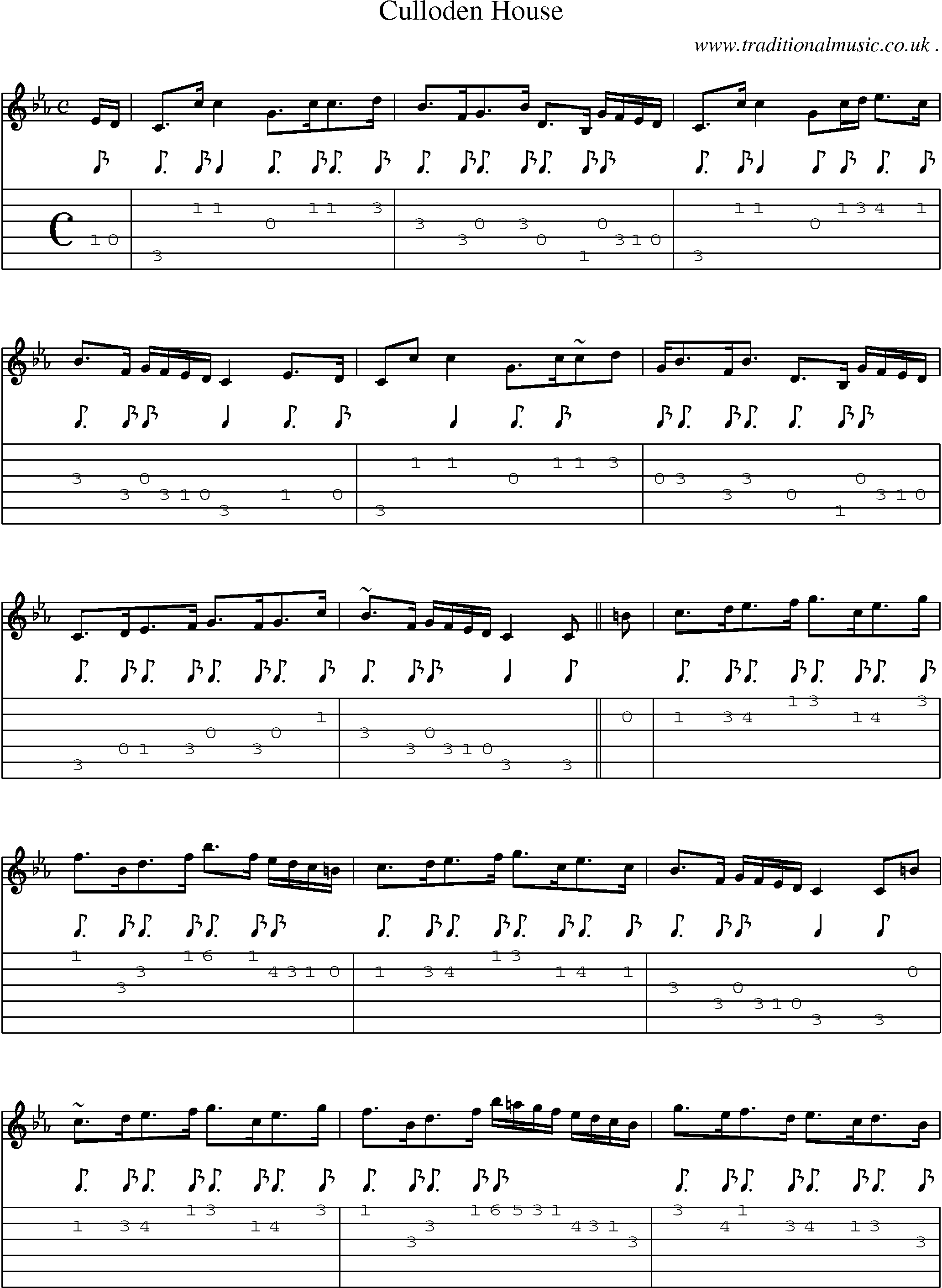 Sheet-music  score, Chords and Guitar Tabs for Culloden House