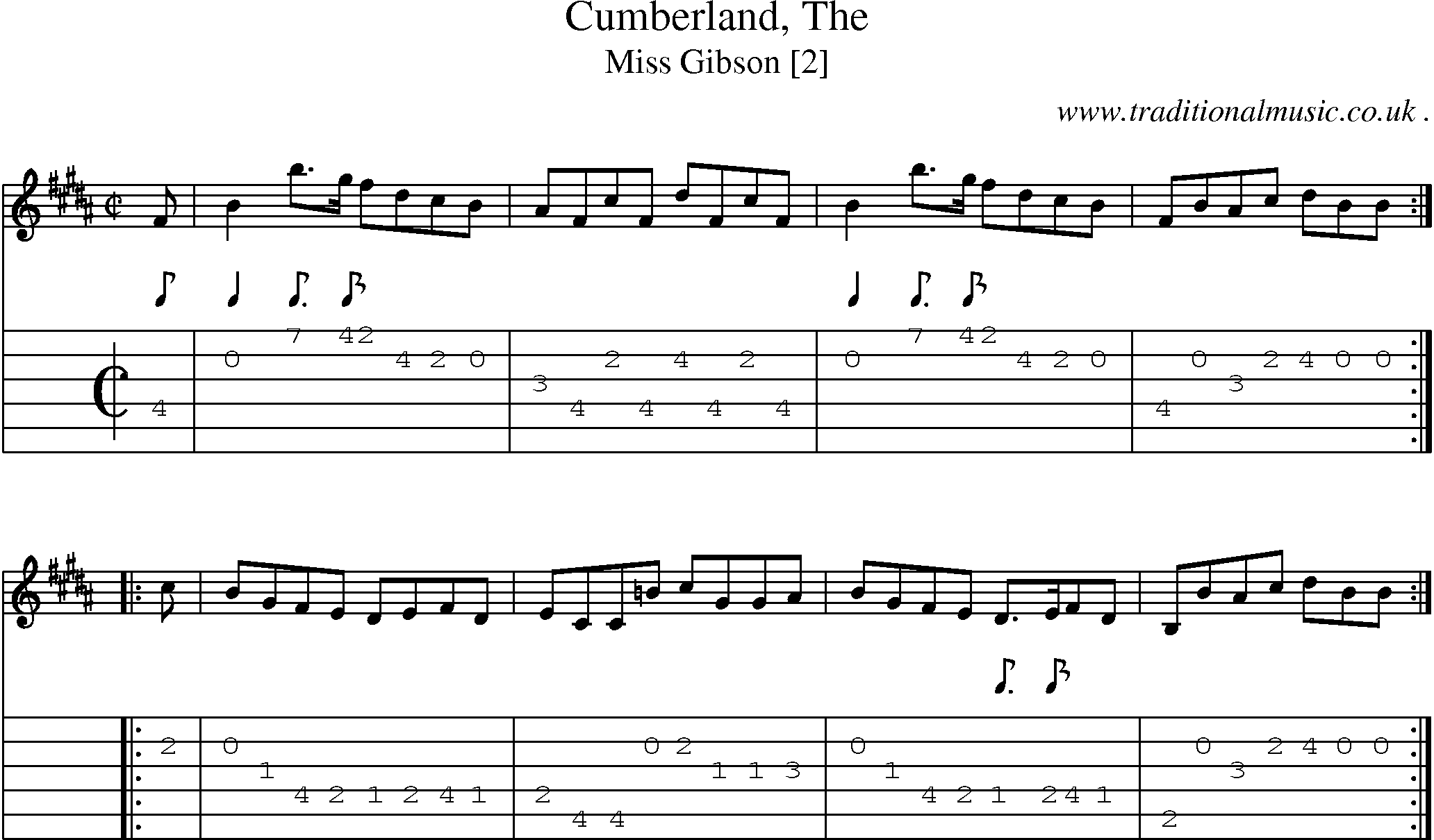 Sheet-music  score, Chords and Guitar Tabs for Cumberland The
