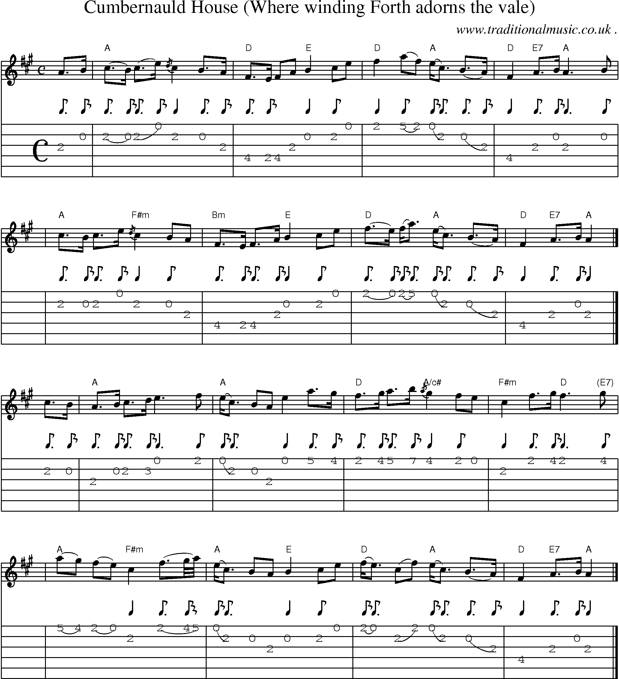 Sheet-music  score, Chords and Guitar Tabs for Cumbernauld House Where Winding Forth Adorns The Vale