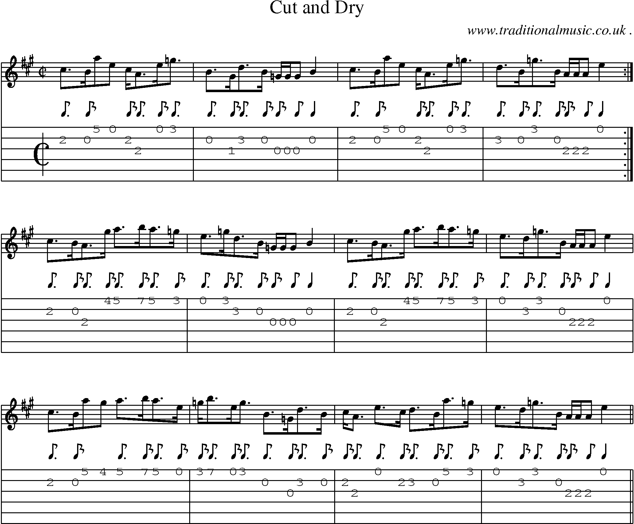 Sheet-music  score, Chords and Guitar Tabs for Cut And Dry