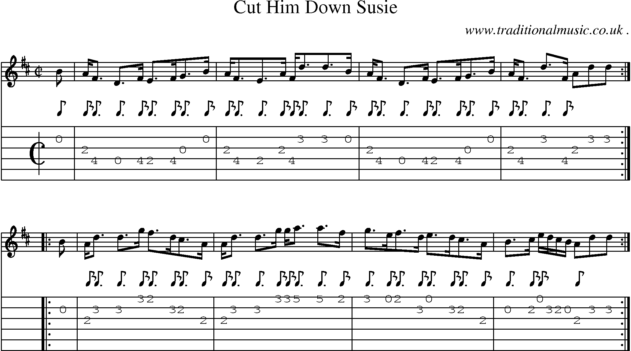 Sheet-music  score, Chords and Guitar Tabs for Cut Him Down Susie
