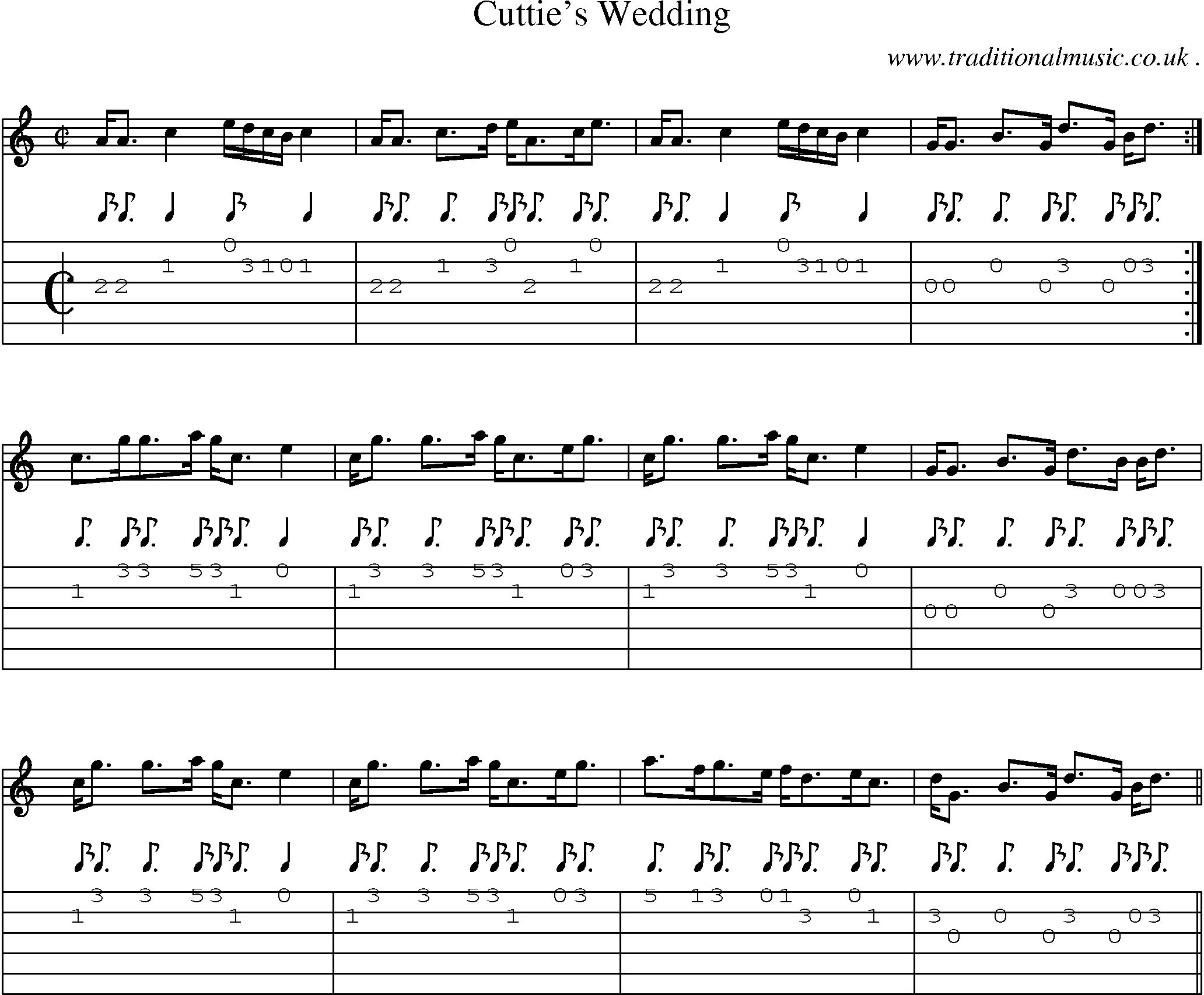 Sheet-music  score, Chords and Guitar Tabs for Cutties Wedding