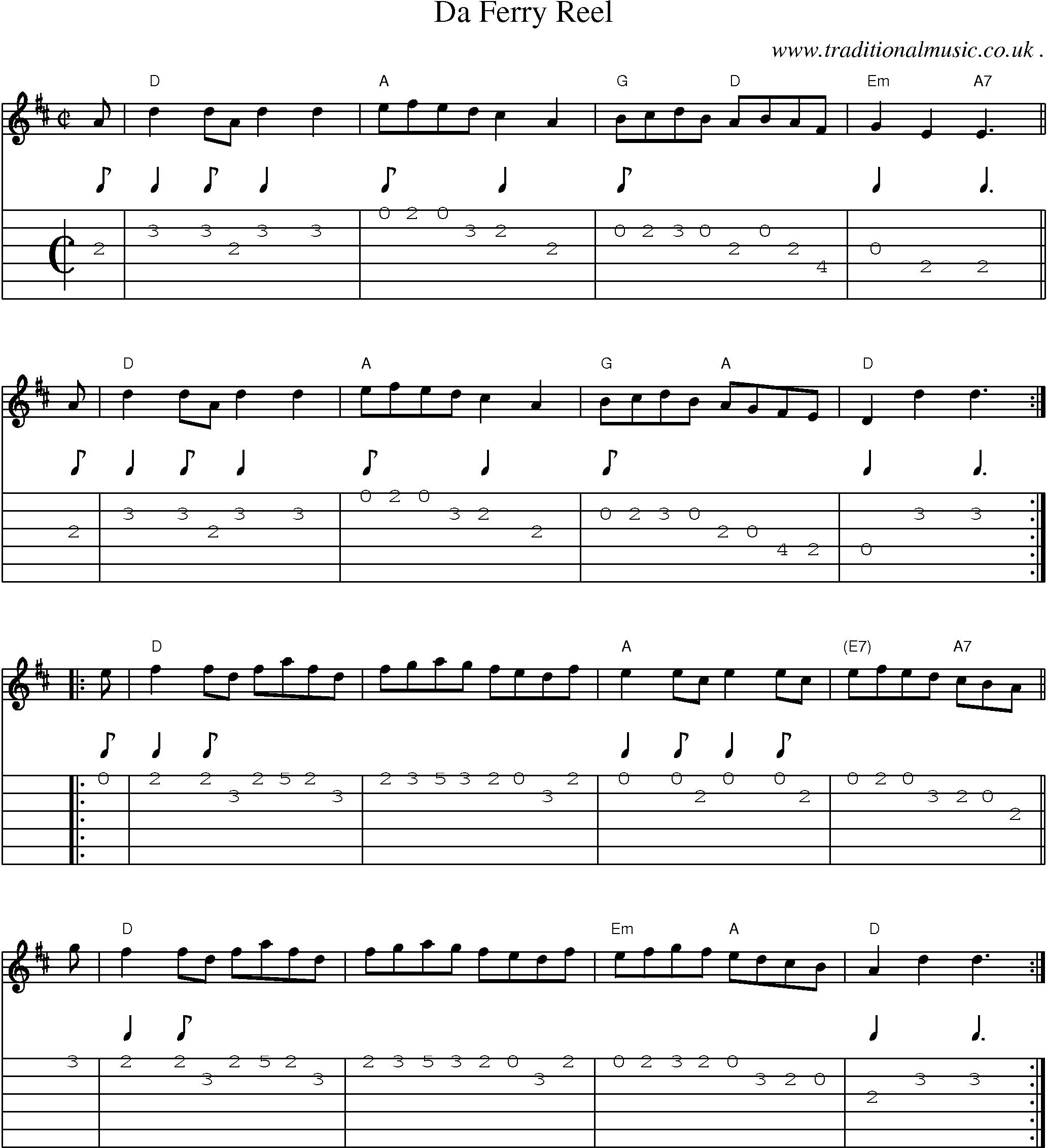 Sheet-music  score, Chords and Guitar Tabs for Da Ferry Reel
