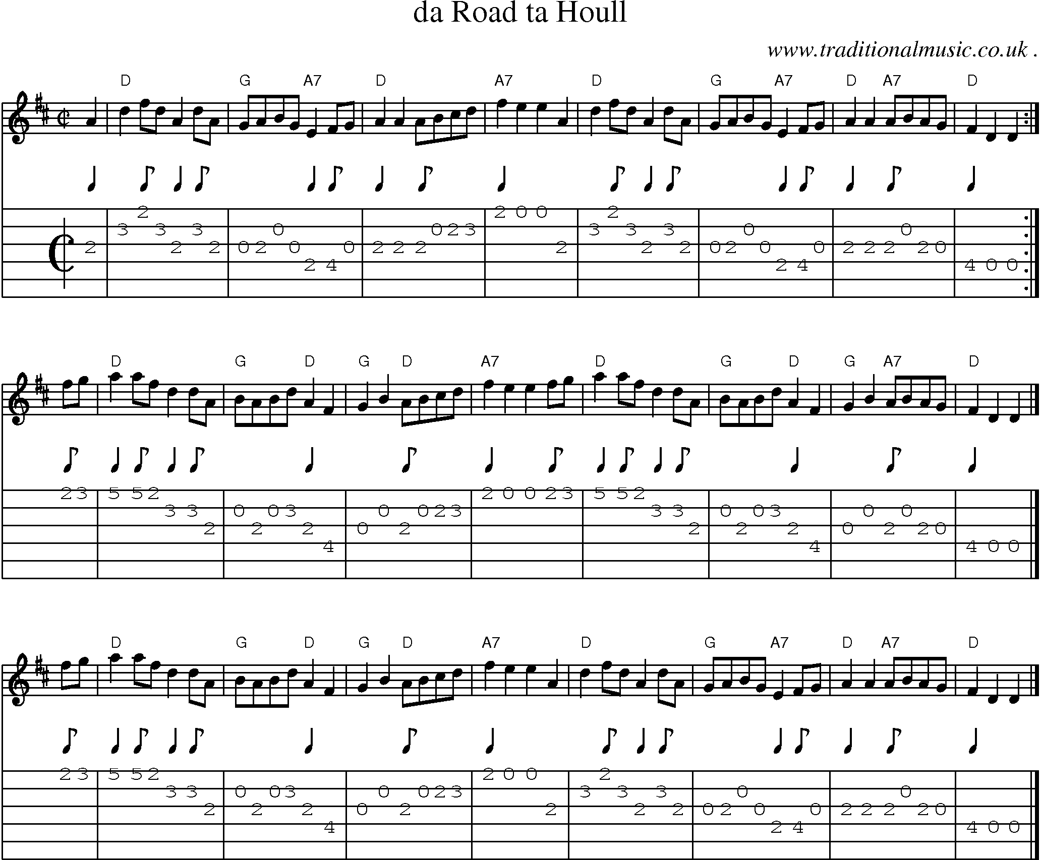Sheet-music  score, Chords and Guitar Tabs for Da Road Ta Houll