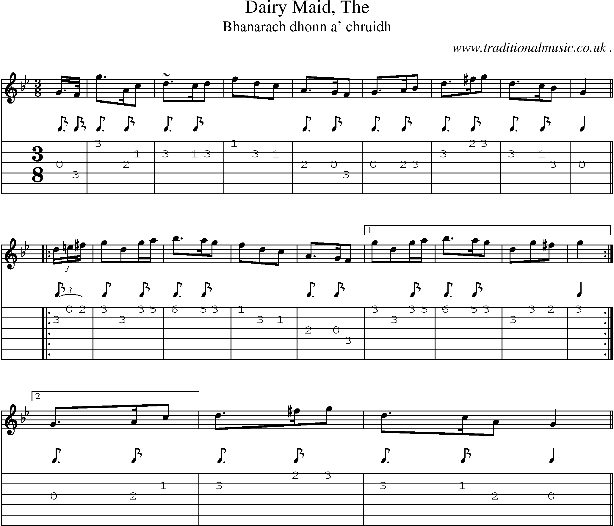 Sheet-music  score, Chords and Guitar Tabs for Dairy Maid The 