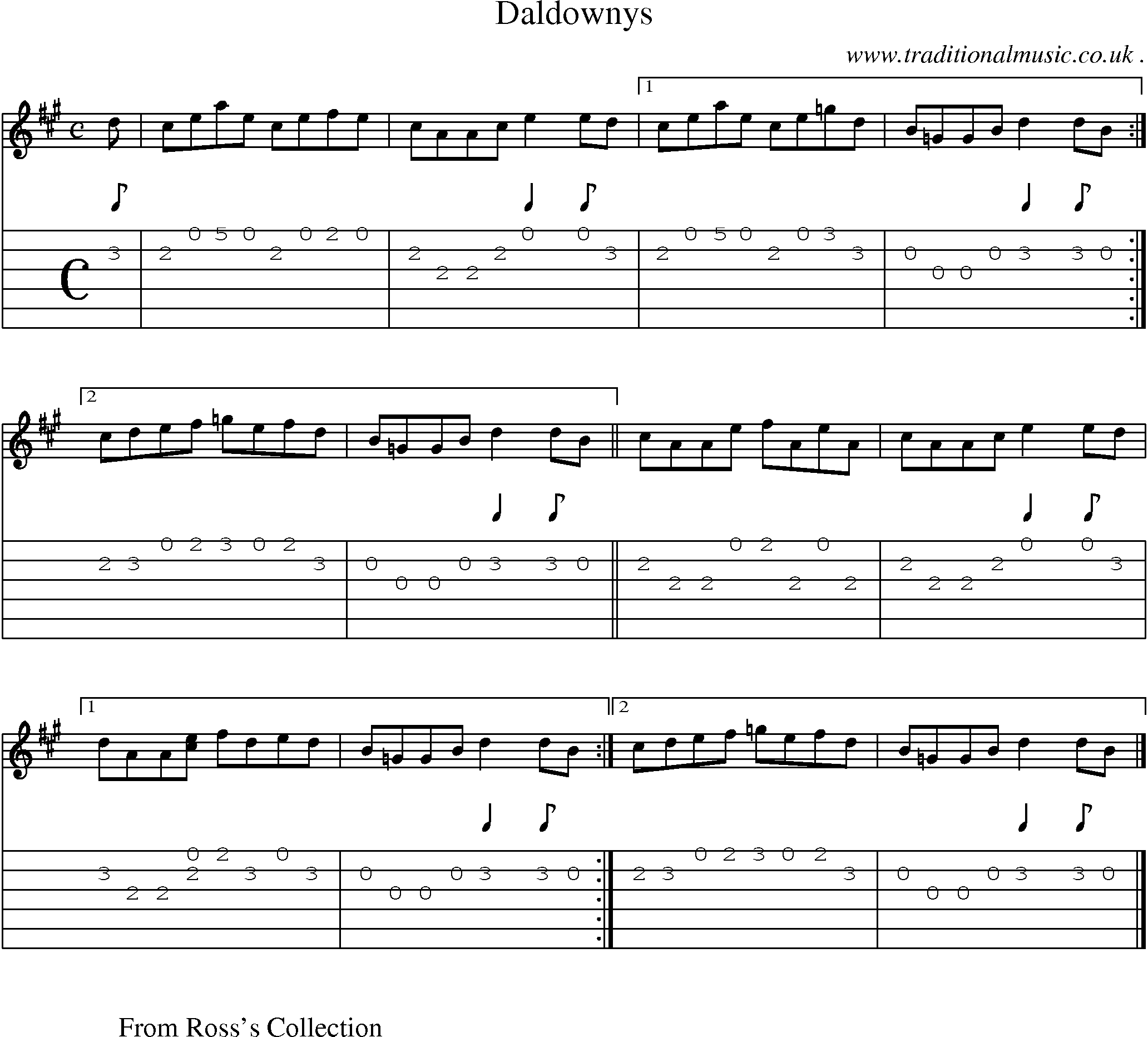 Sheet-music  score, Chords and Guitar Tabs for Daldownys