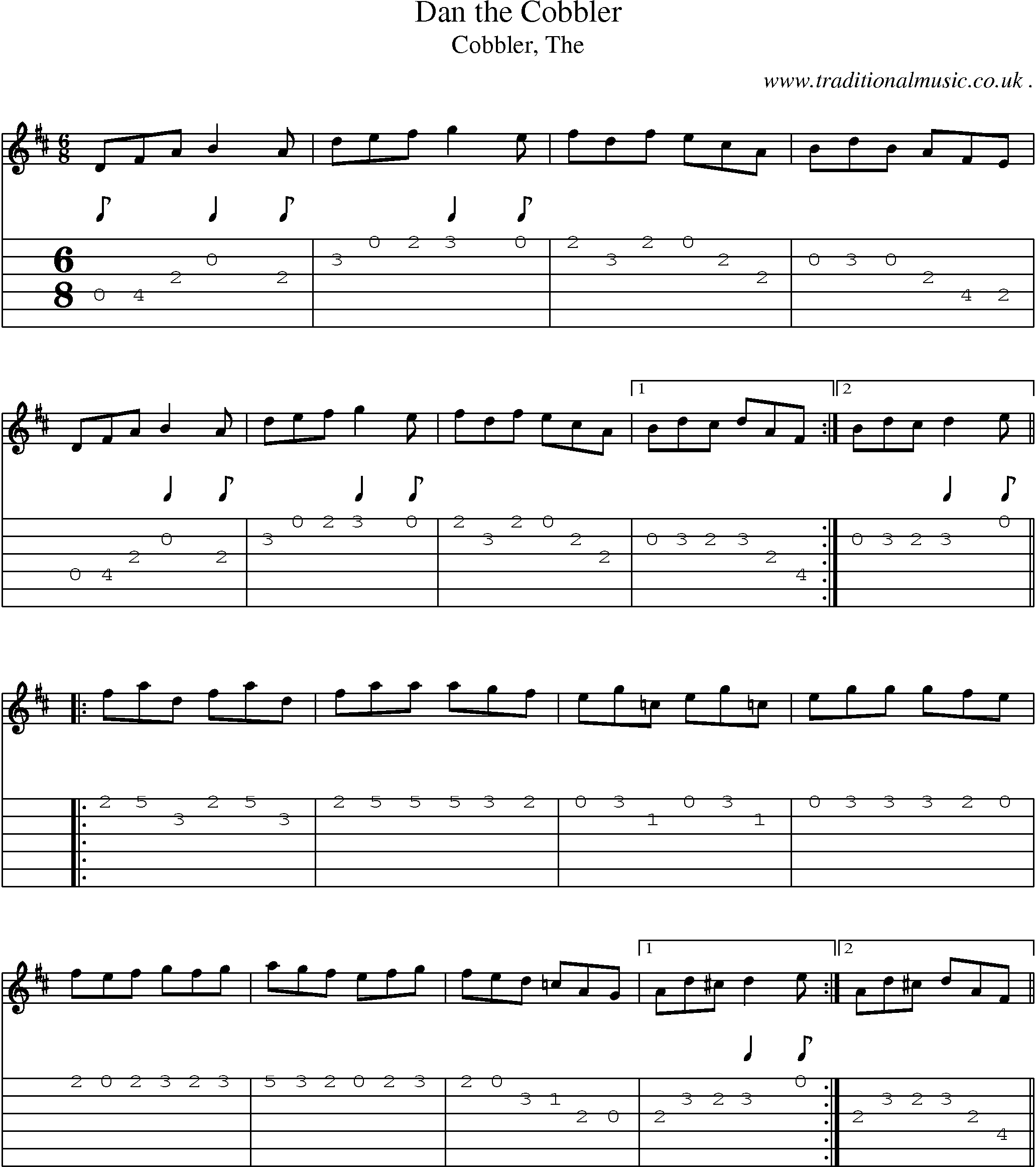 Sheet-music  score, Chords and Guitar Tabs for Dan The Cobbler