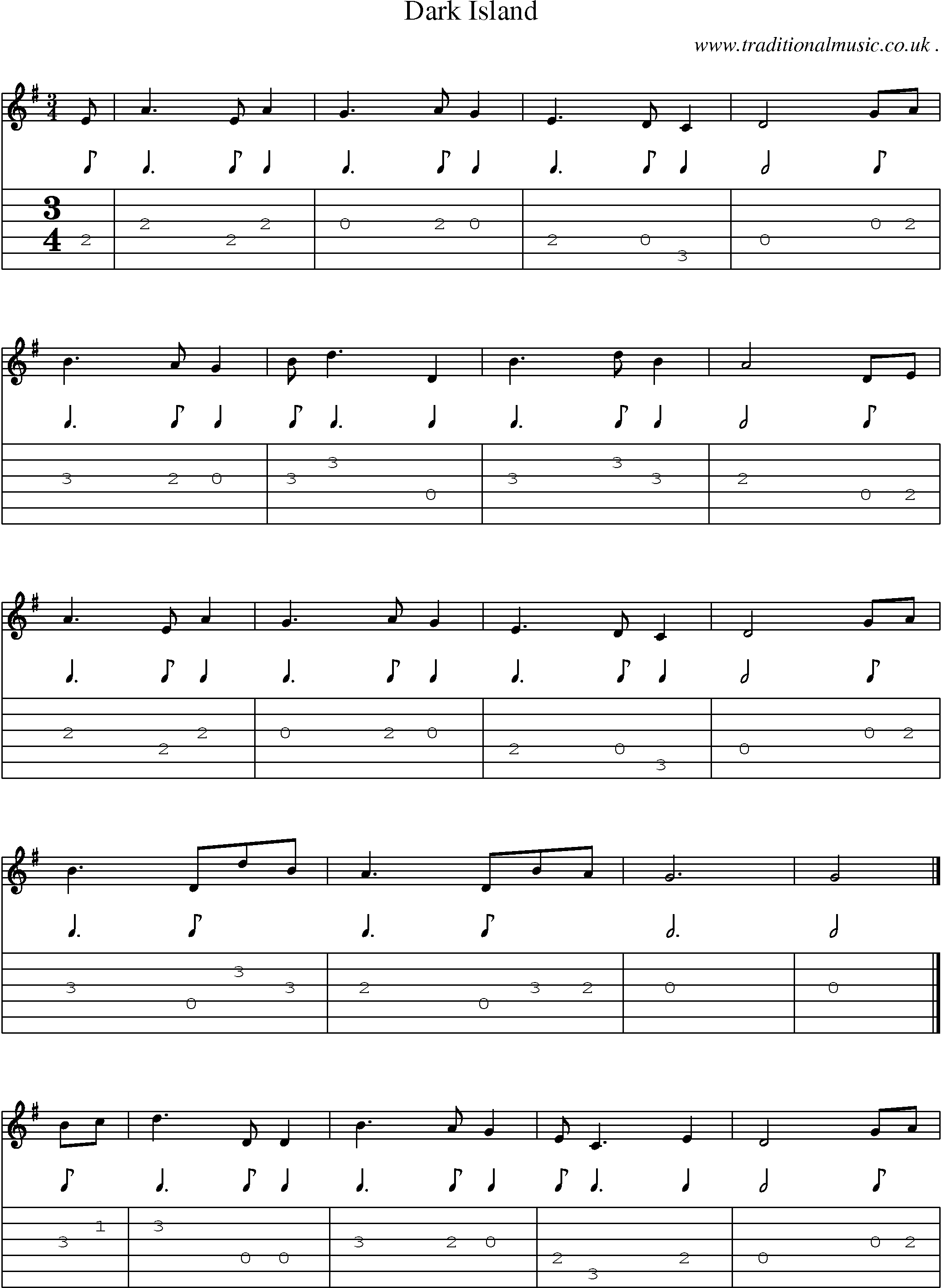 Sheet-music  score, Chords and Guitar Tabs for Dark Island