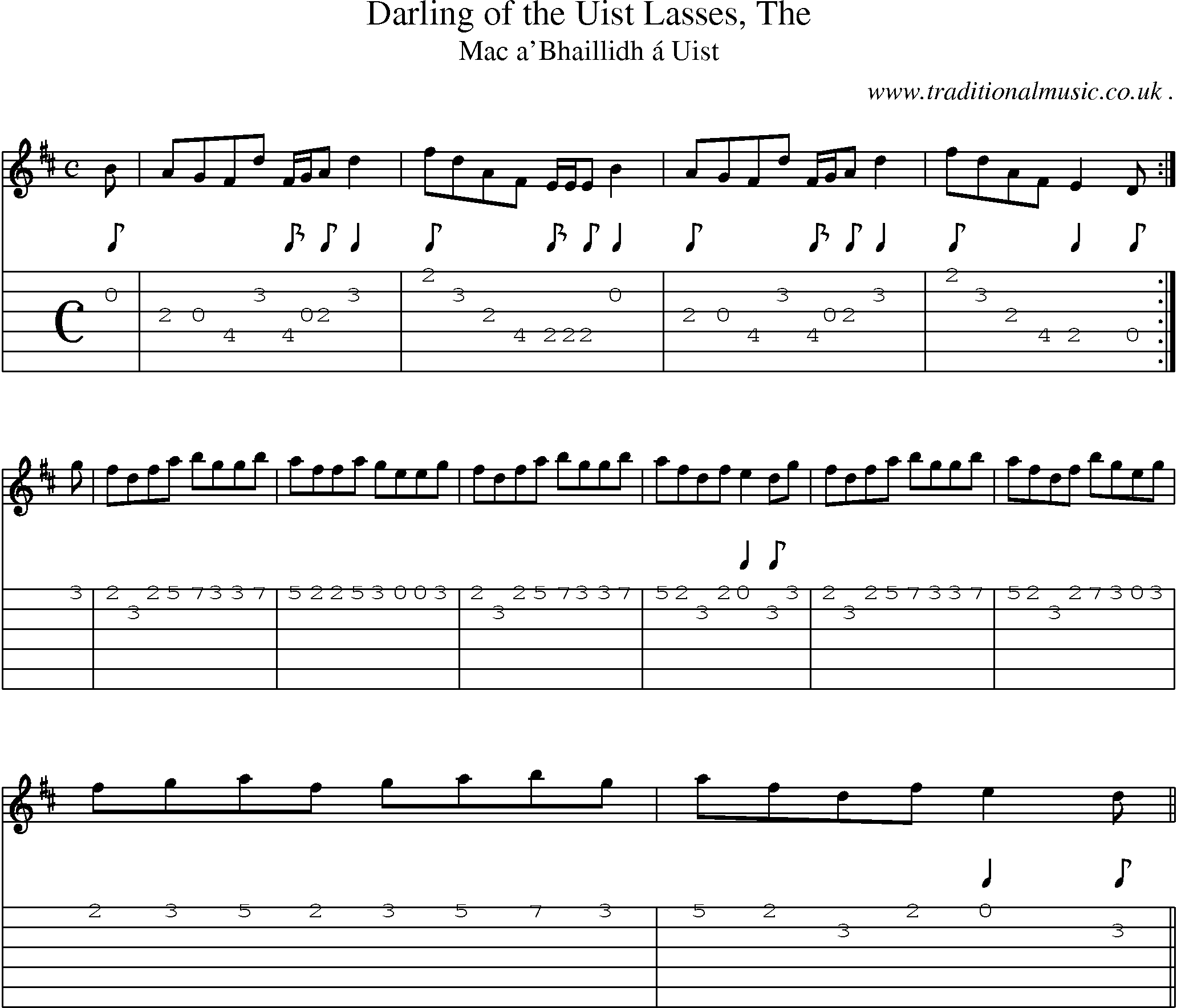 Sheet-music  score, Chords and Guitar Tabs for Darling Of The Uist Lasses The