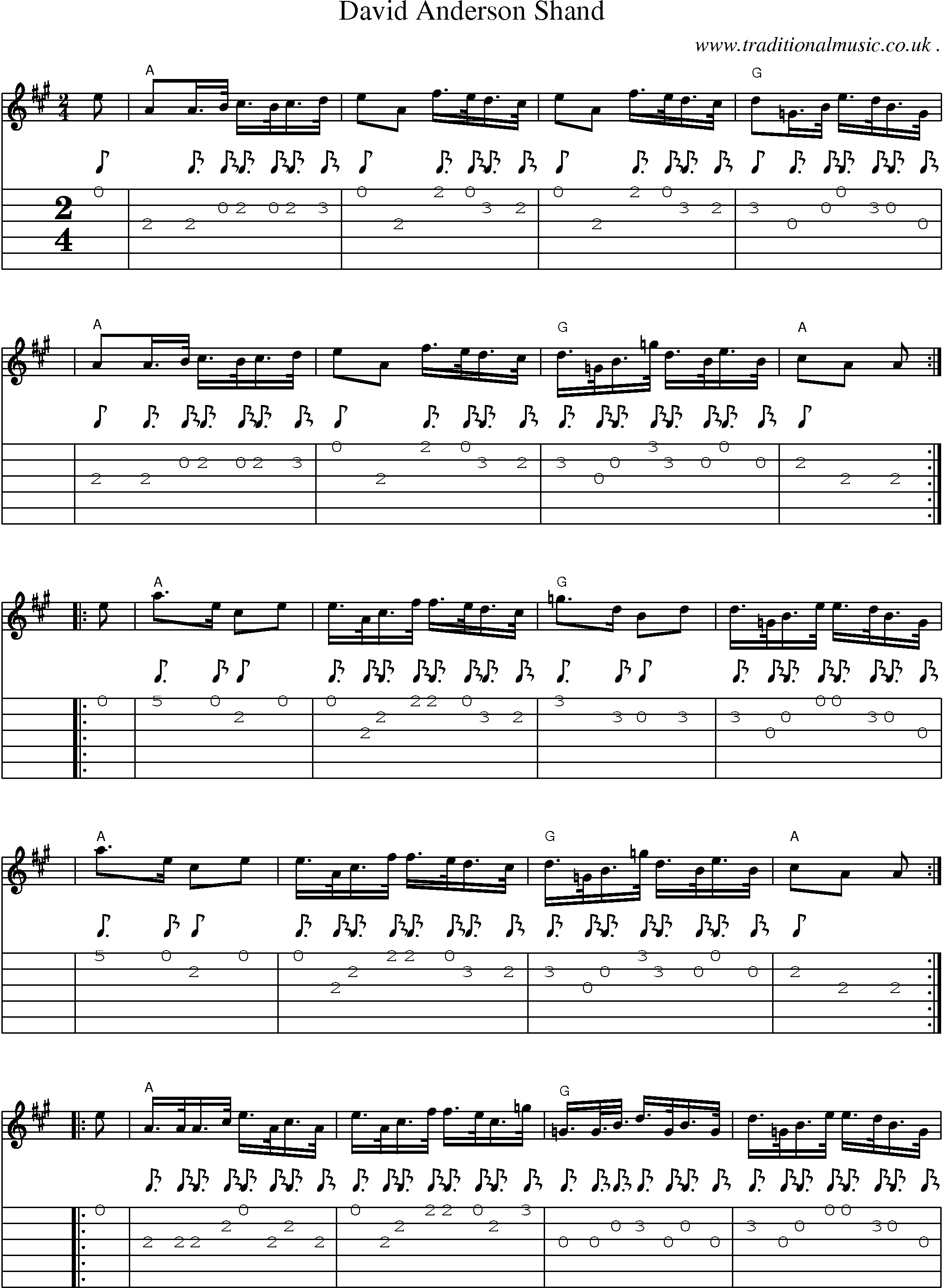 Sheet-music  score, Chords and Guitar Tabs for David Anderson Shand